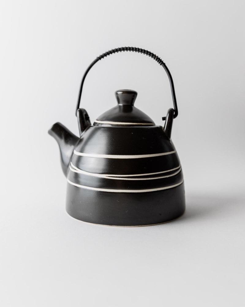 1980s Ceramic Teapot by Bottega Jacobs | The Oblist — black ceramic with white stripes
