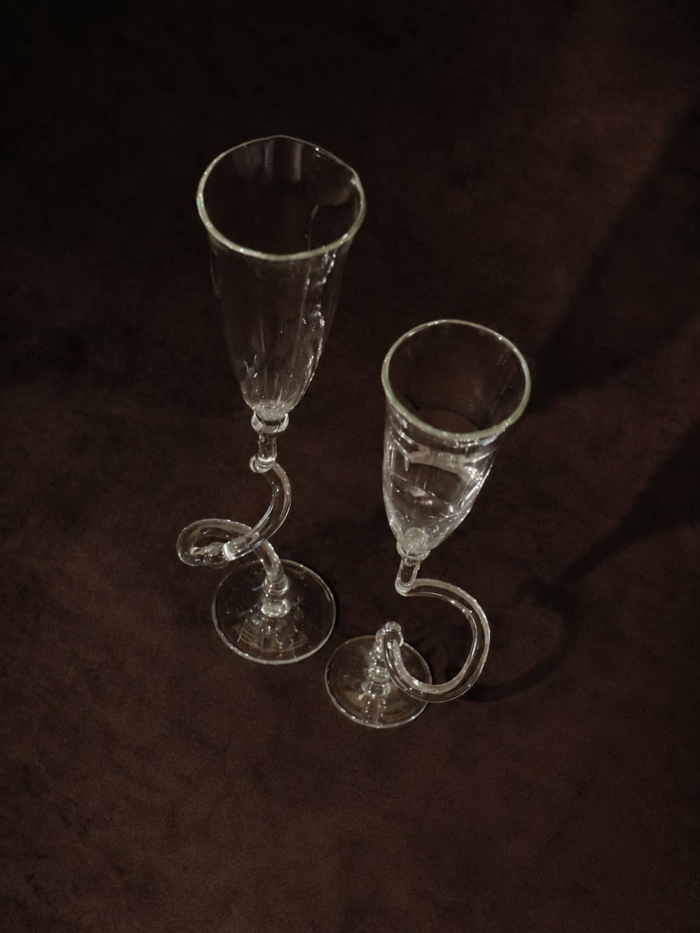 Set of 2 Hand-Blown Champagne Flute Glasses — detail view