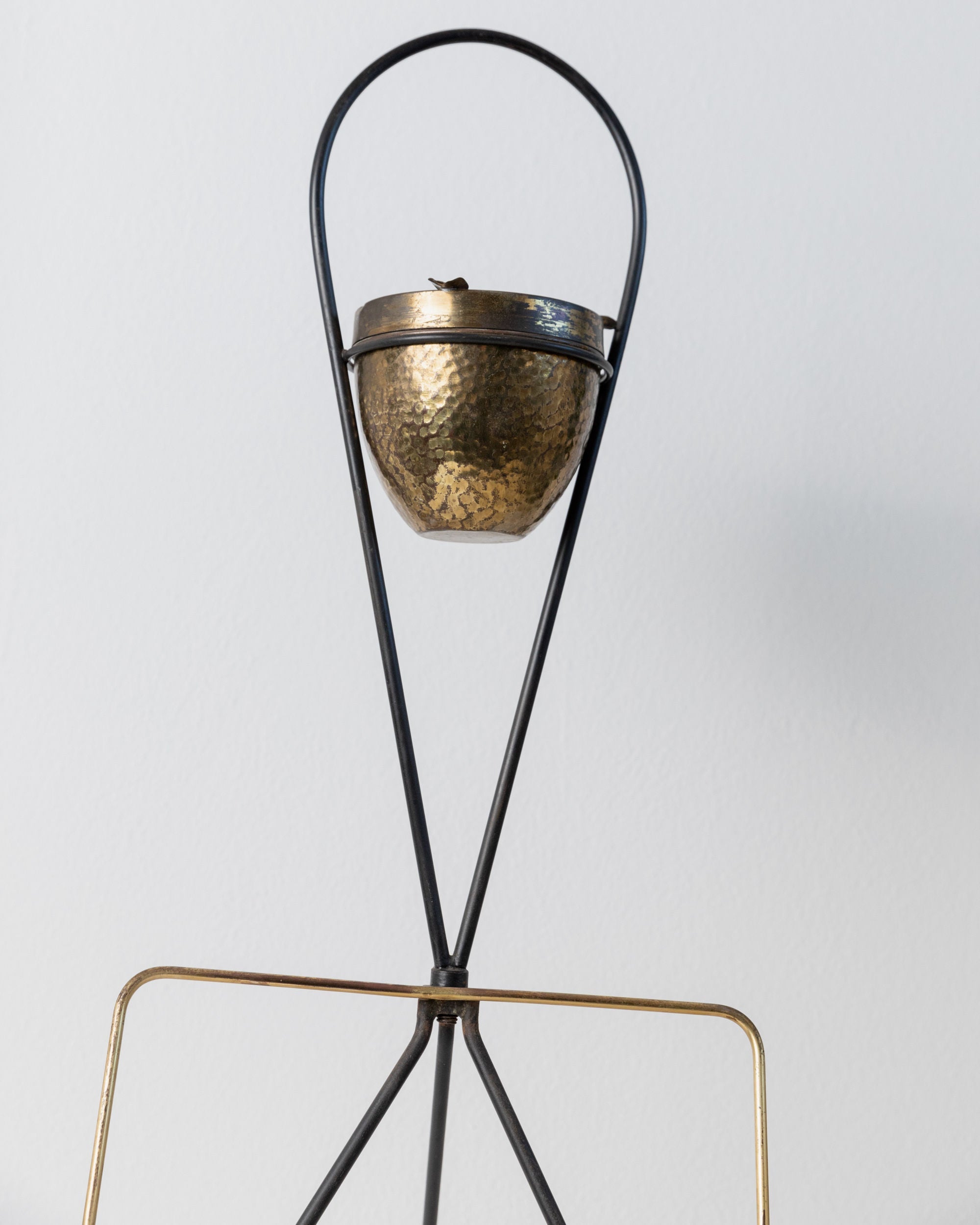 Brass Magazine Rack and Ashtray 1960s — angled view highlighting brass ashtray detail