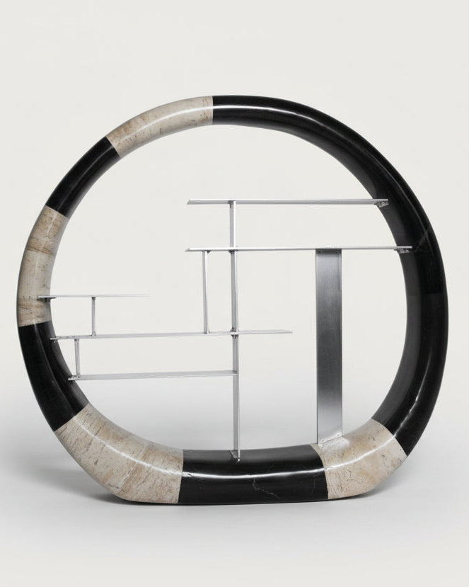 Asymmetric Stone Ring Shelf, Postmodern by Panorammma | The Oblist — black and beige stone, modern design