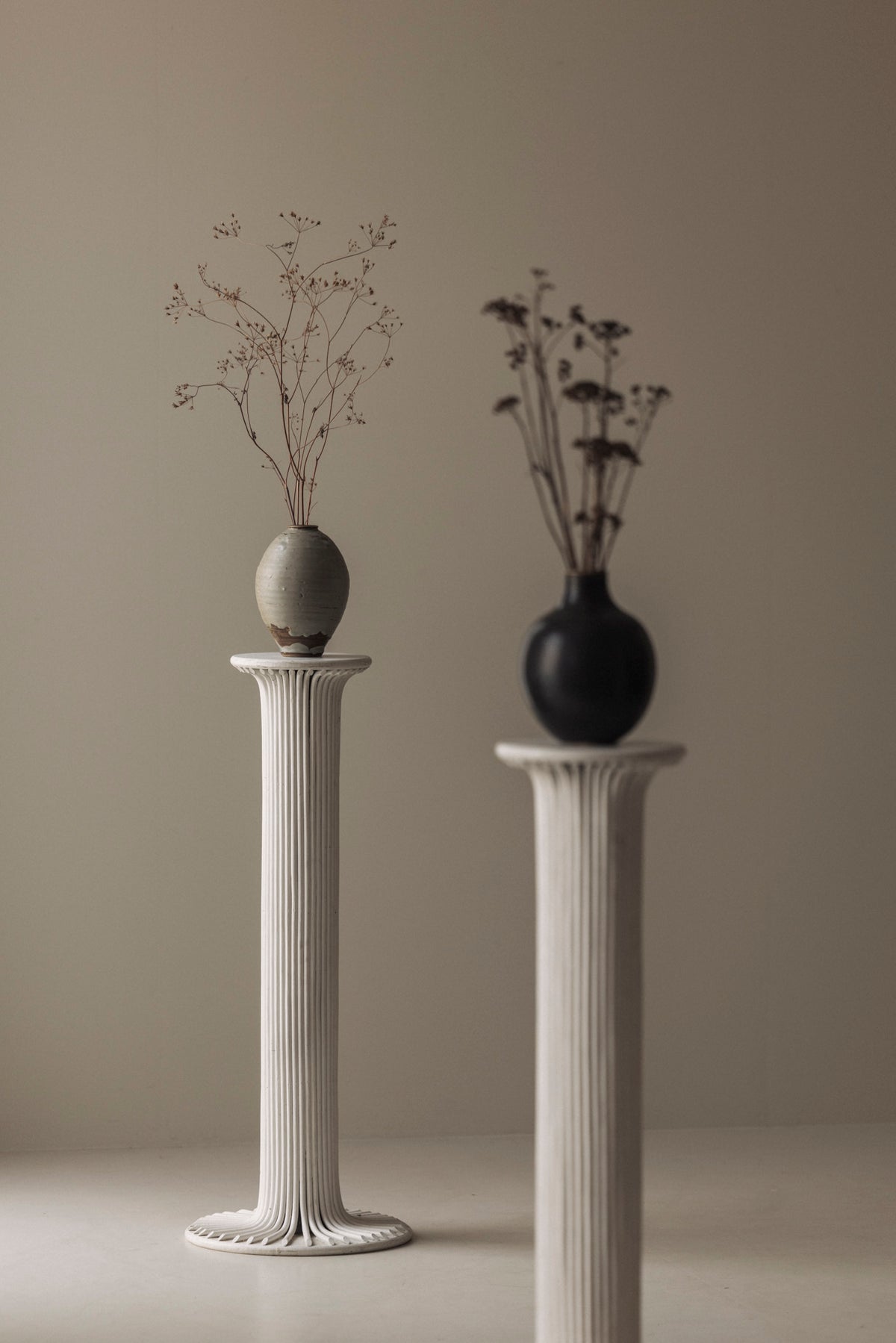 Pair of Sculptural Bamboo Pedestals, Italy, 1960s — lifestyle setting