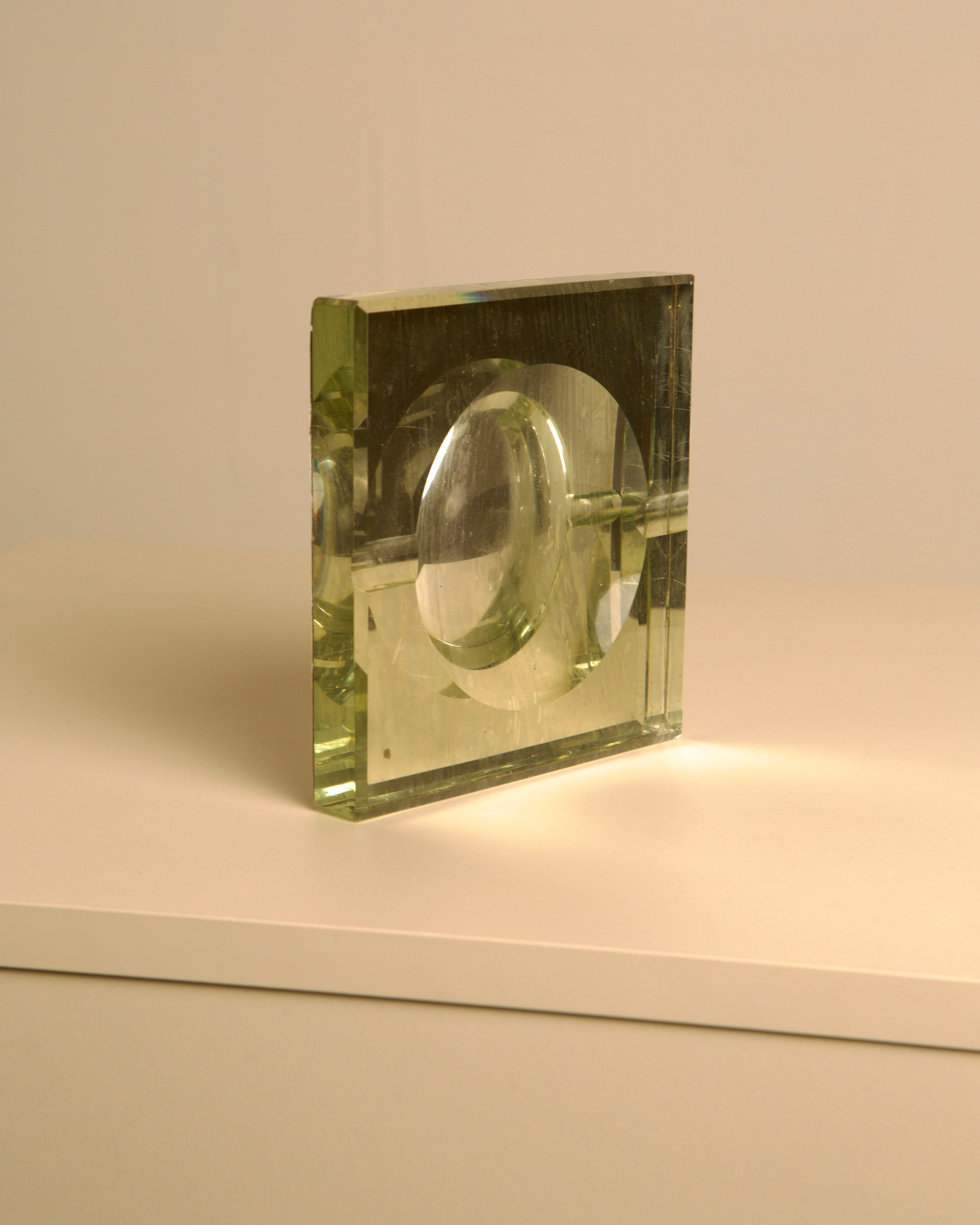 Saint Gobain green glass ashtray with curved interior detail