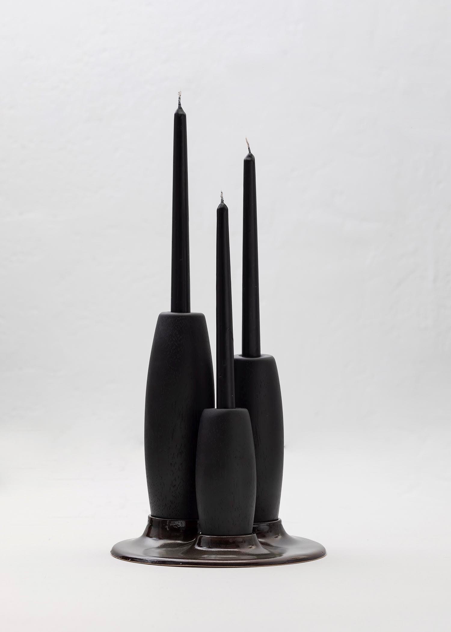 SALAR Decorative Ceramic Candleholder with Solid Wood Plynths — side angle