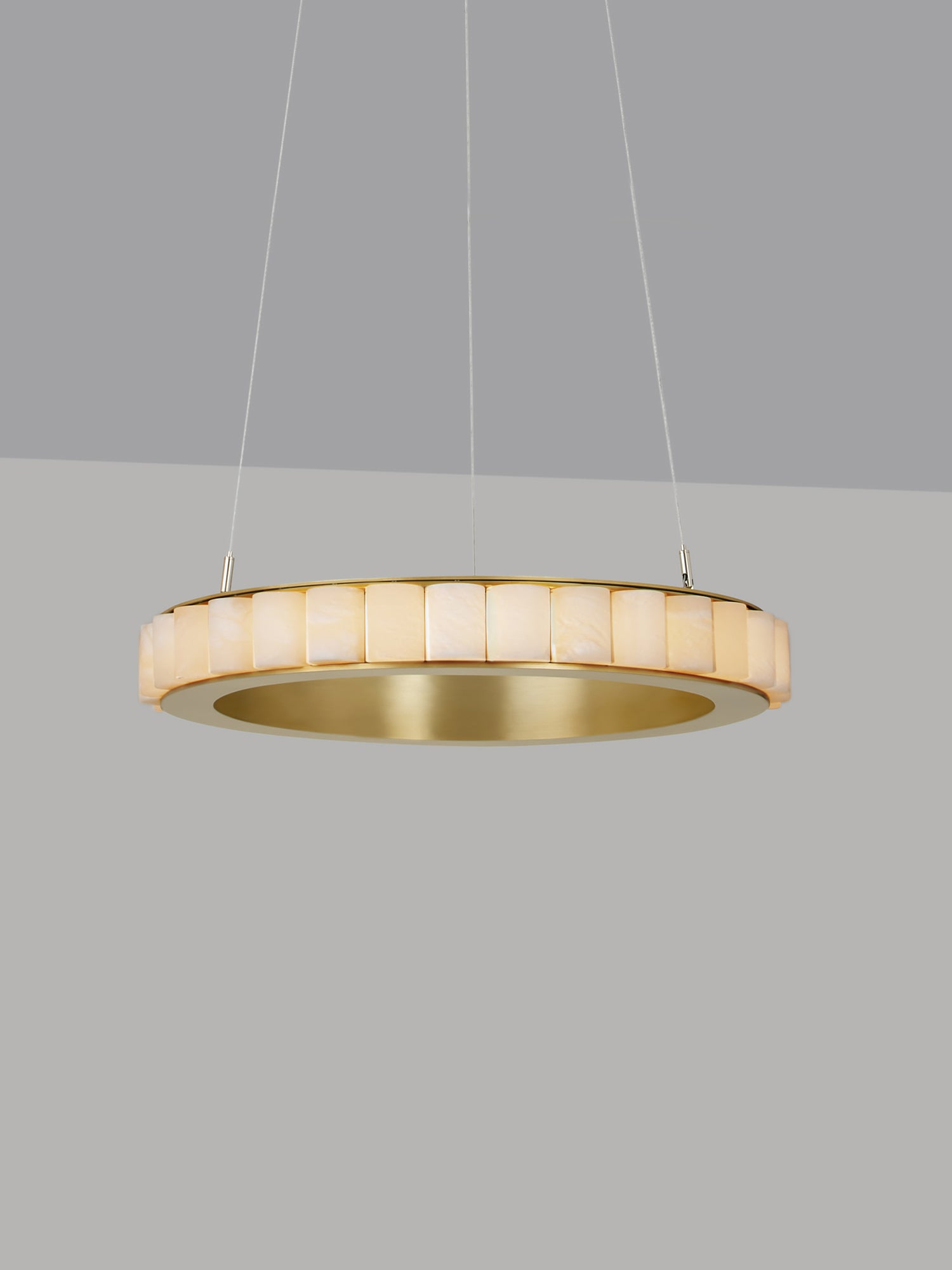 AVALON Chandelier Medium With Ceiling Rose — side angle showing brass and alabaster materials