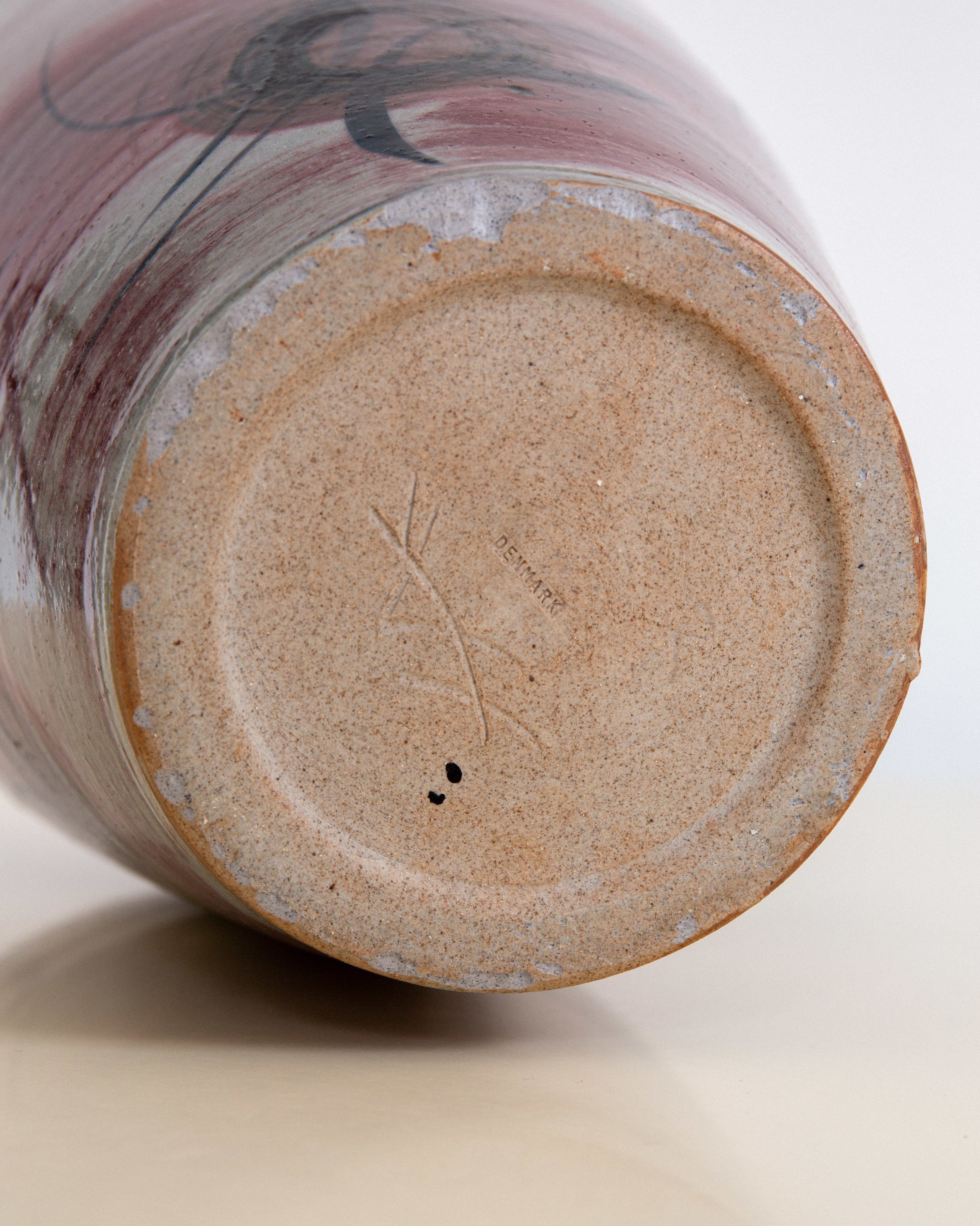 XL Ceramic Floor Vase by Herman Kähler, Denmark, 1930s — close-up of textured ceramic base