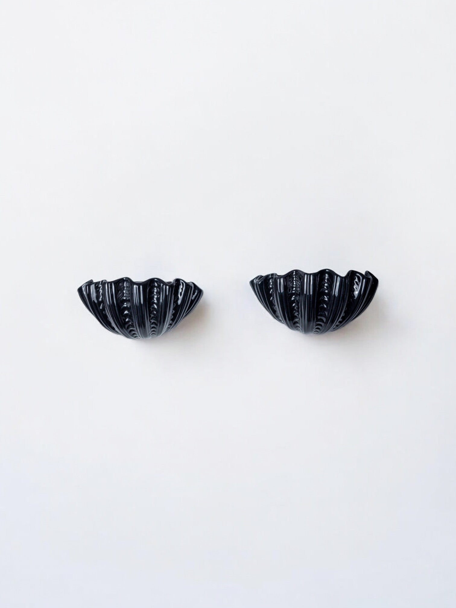 Pair of Shell Wall Lights, Black Ceramic, Italy, 1970 — side angle