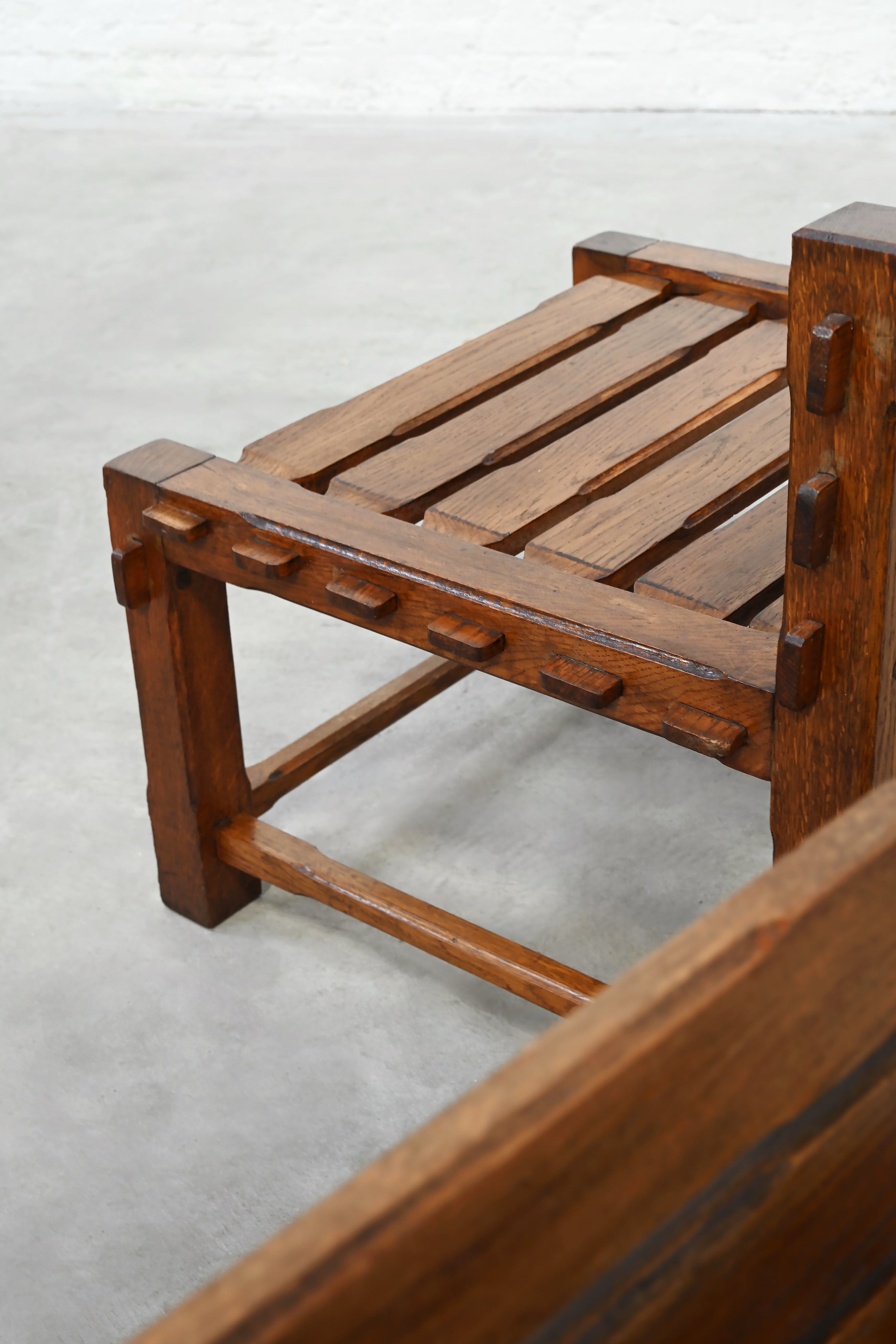 Detail view of solid oak chair footrest and joinery construction
