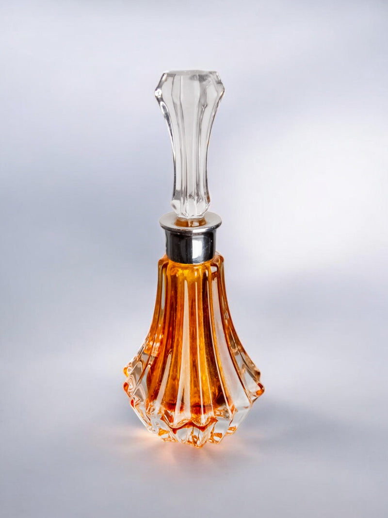 Orange Sommerso Perfume Bottle, Murano Glass, Italy, 1970's — close-up of orange glass with fluted design
