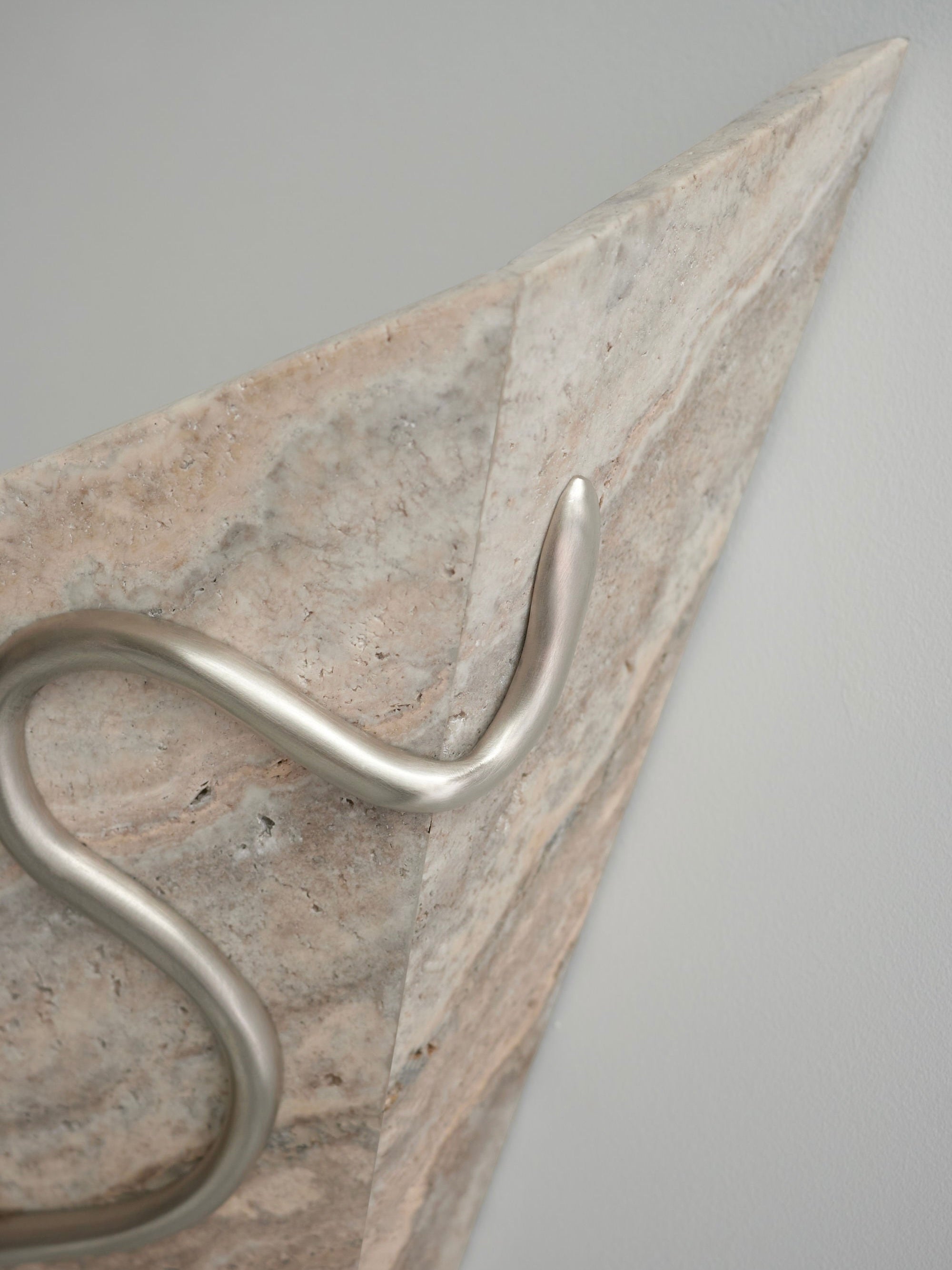 Therapeutic Silver Travertine Wall Light — side angle showing textured stone and metal
