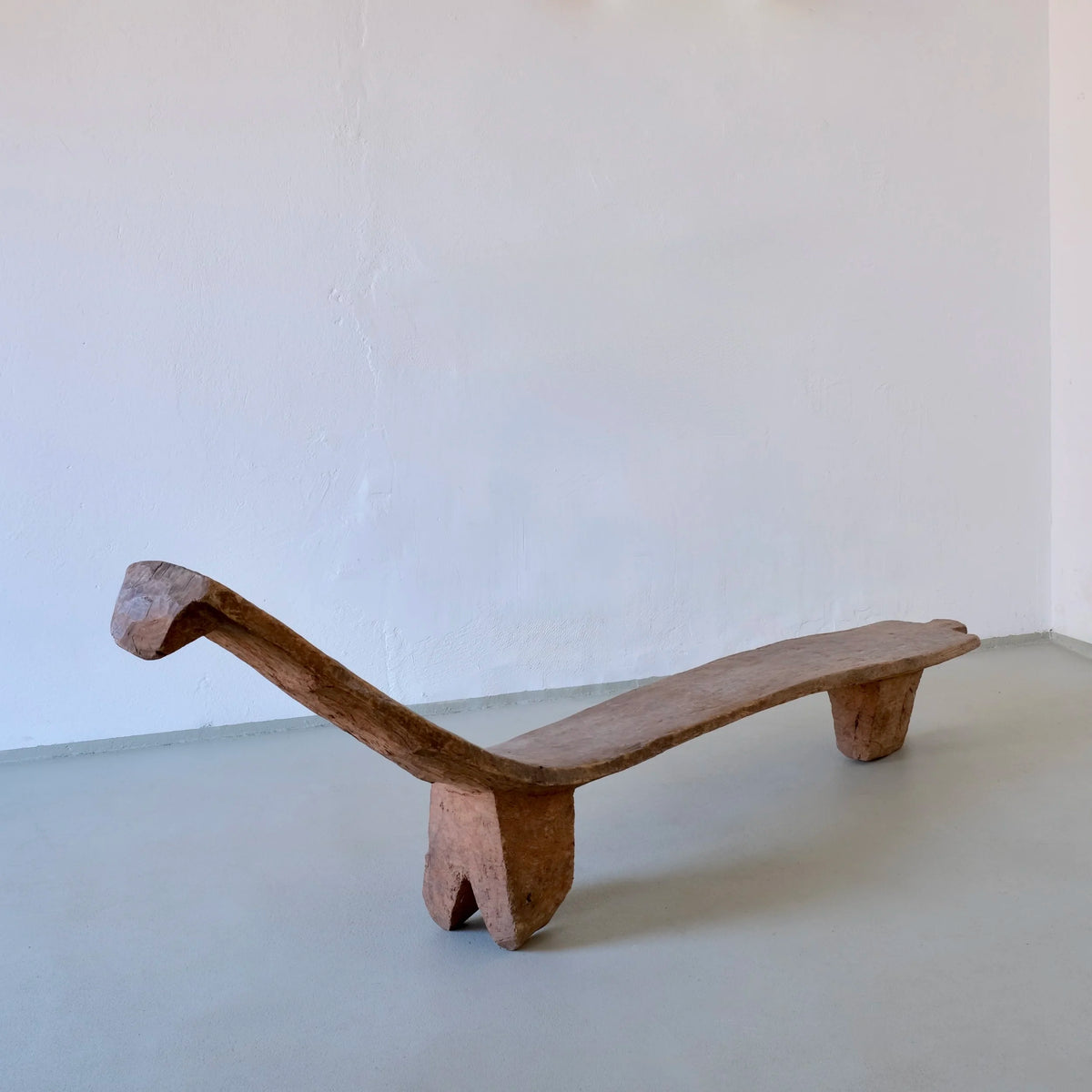 Primitive African Carved Wood Low Sculptural Bench | Vintage — detail view