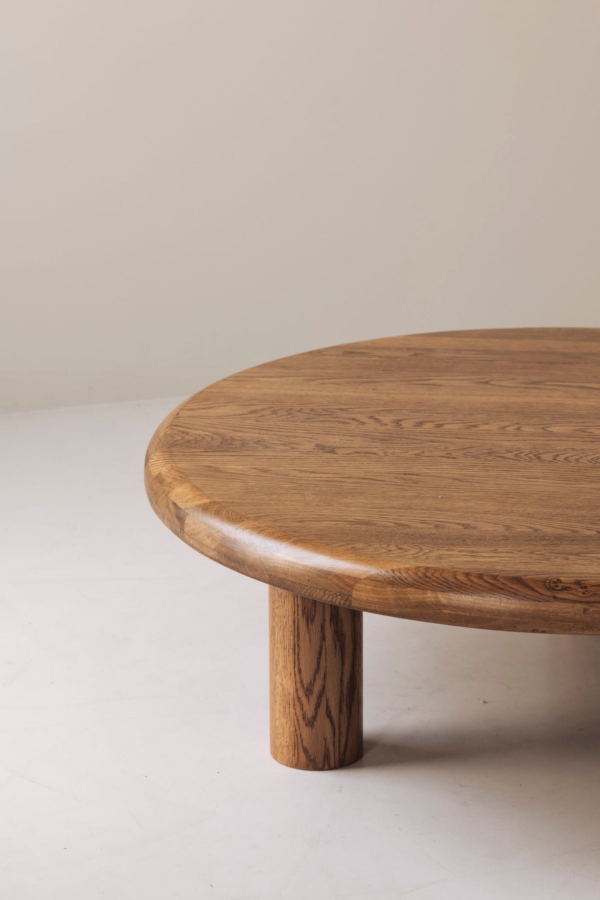 Sculptural Round Coffee Table in Solid Oak, France 1960s — lifestyle setting