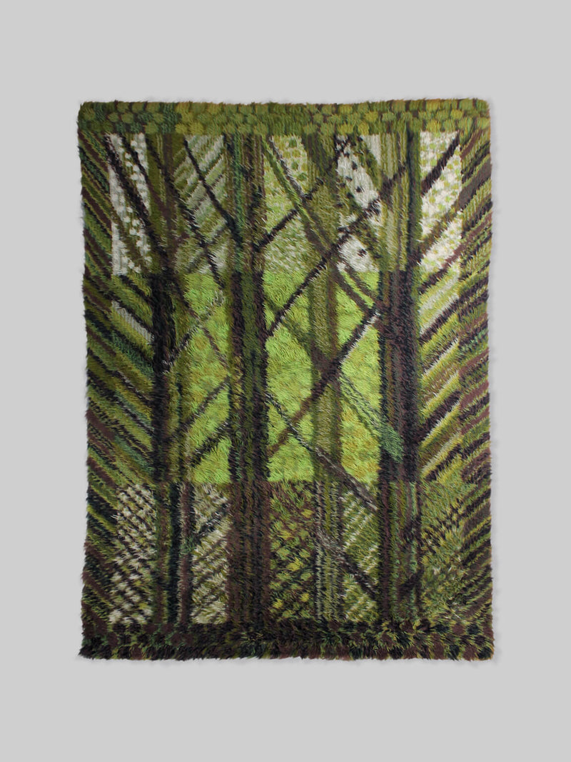 Marianne Richter "Kolmården" Pure Wool Rya Rug, 135x200cm by Vintage Stories | The Oblist — green tones, handcrafted wool