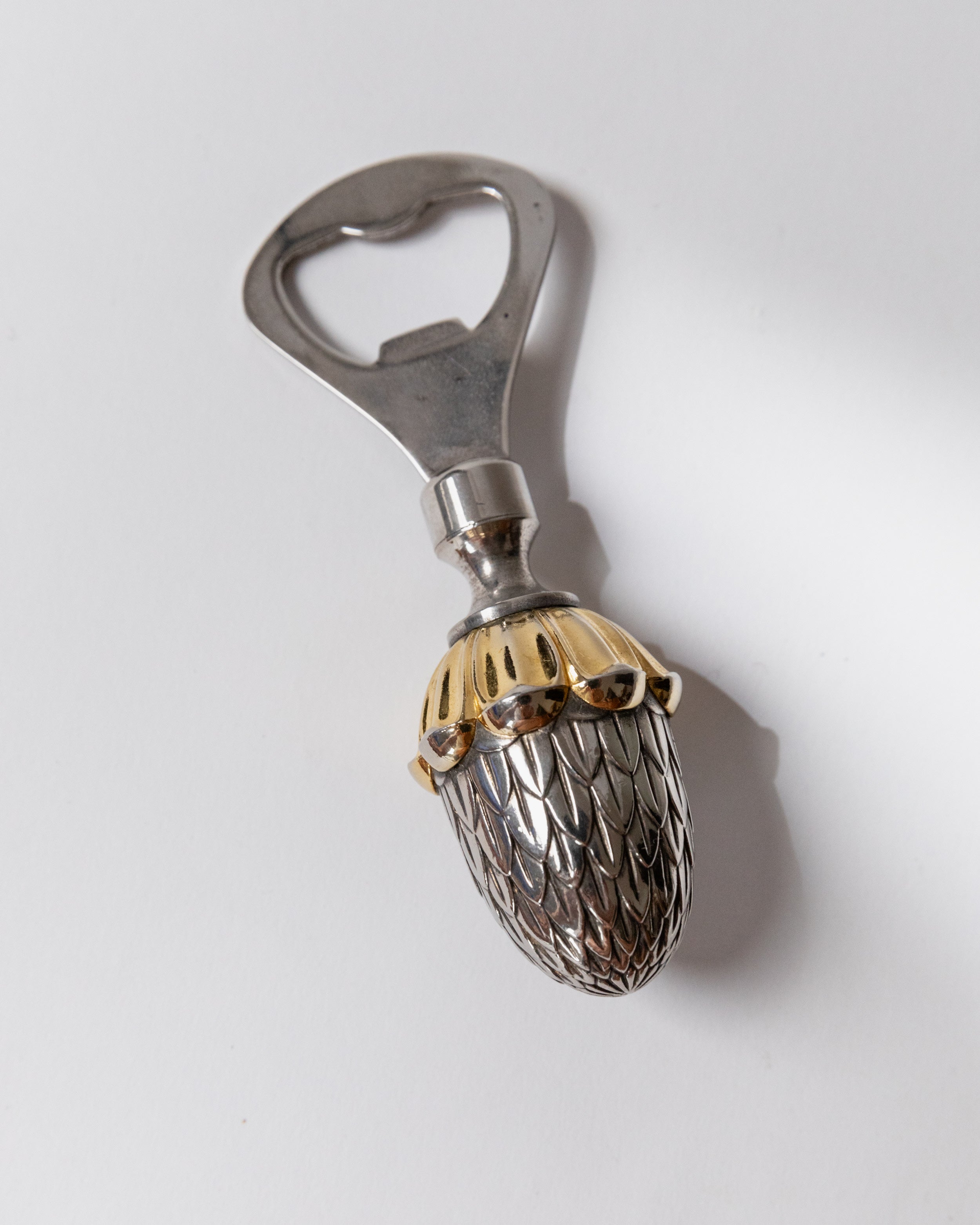 Vintage silver-plated acorn bottle opener, Italian 1980s design