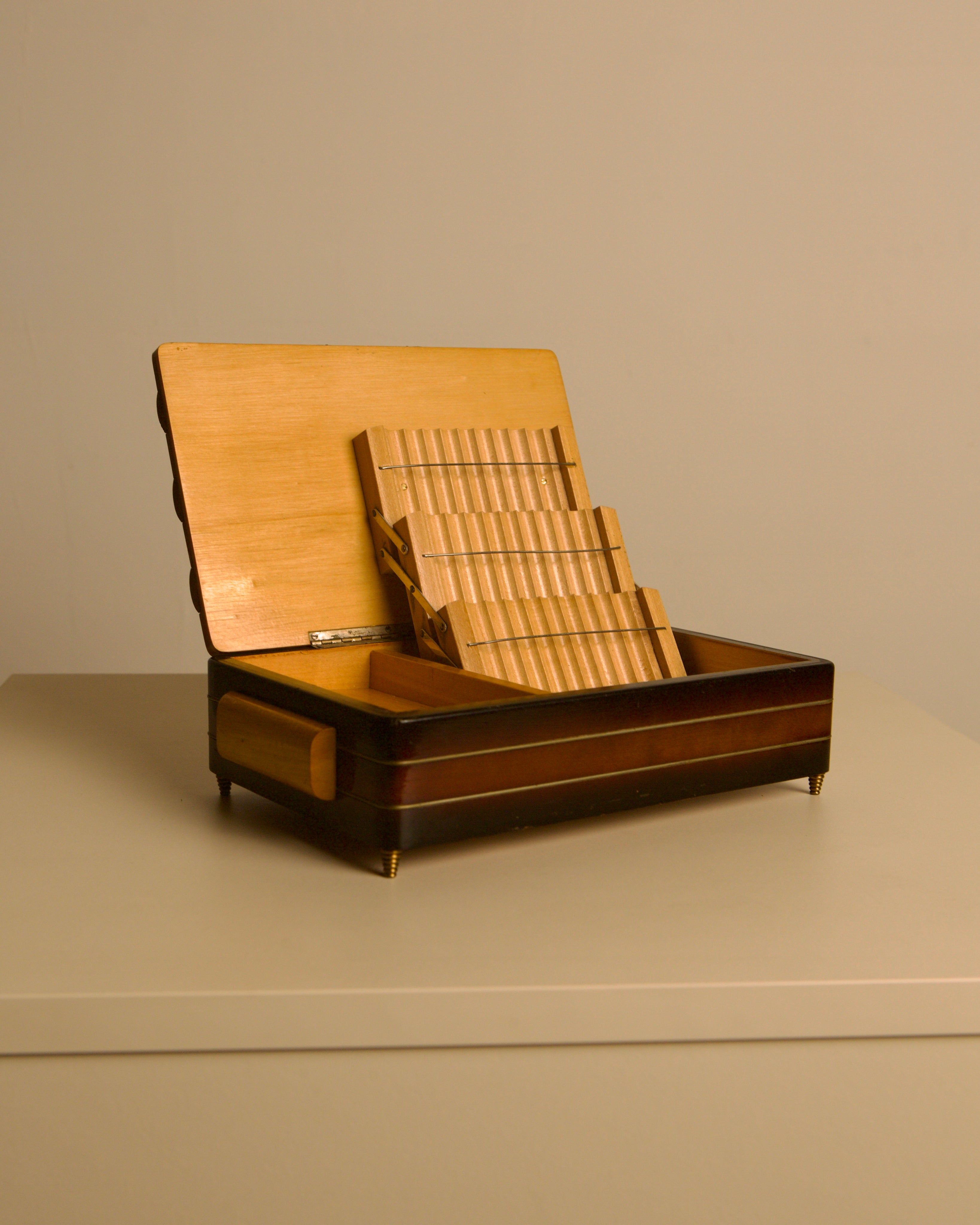 Italian Woven Wood & Brass Cigarette Box, 1970s — in context