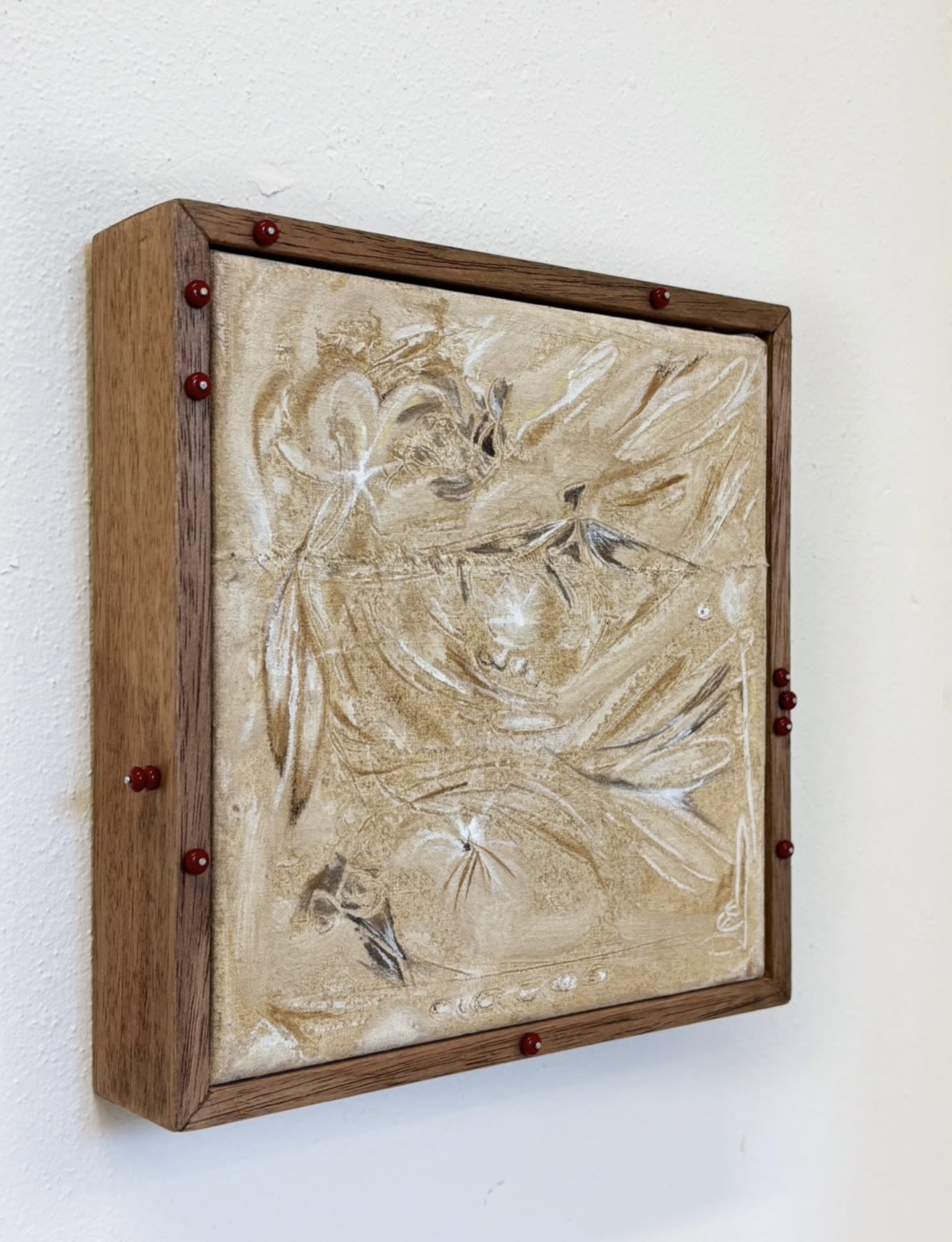 'August' Painting in Wood with Glass beads — side angle