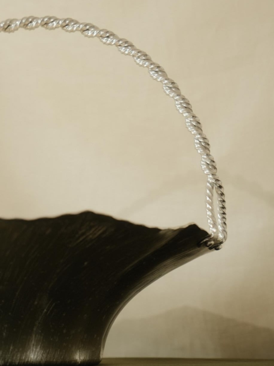 Vintage Satin Aluminium Fruit Basket — side angle