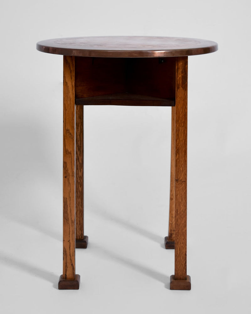 Viennese secession pedestal table, 1910s — front view showing wooden legs and round top
