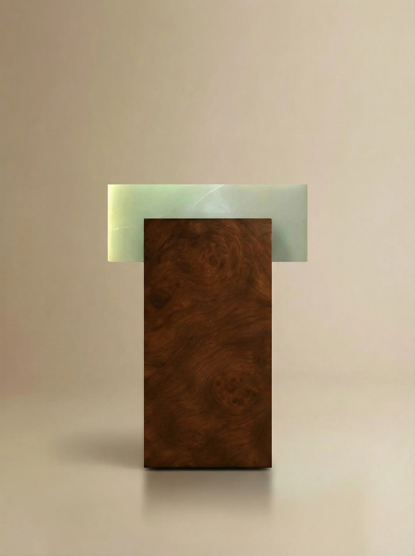 Gaia Burl Wood and Green Onyx Side Table — side angle highlighting green onyx top