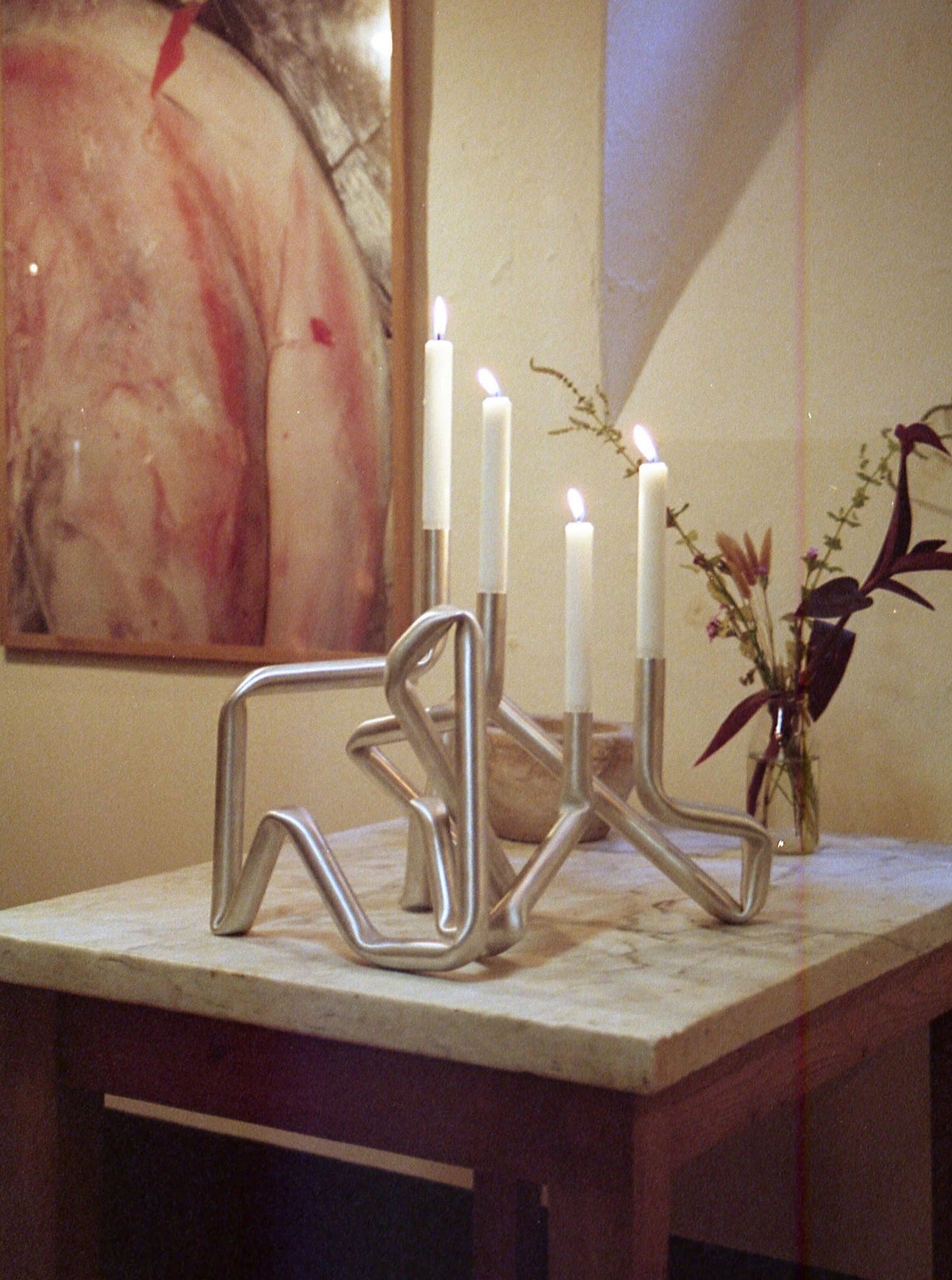 Bucatini Candle Holder (Brushed Aluminium) — lifestyle setting