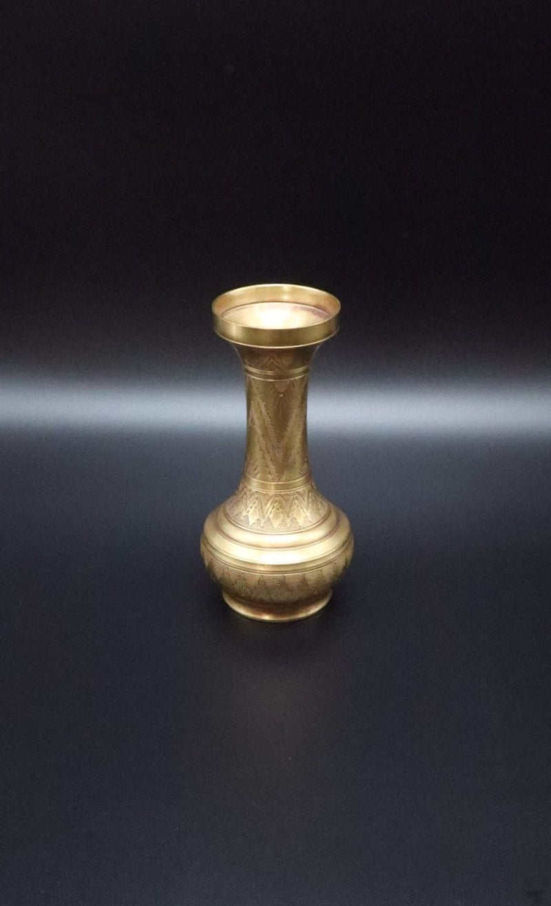 Hand-Etched Vintage Brass Vase with Geometric Motif – India, 1960s by Forma Finds | The Oblist