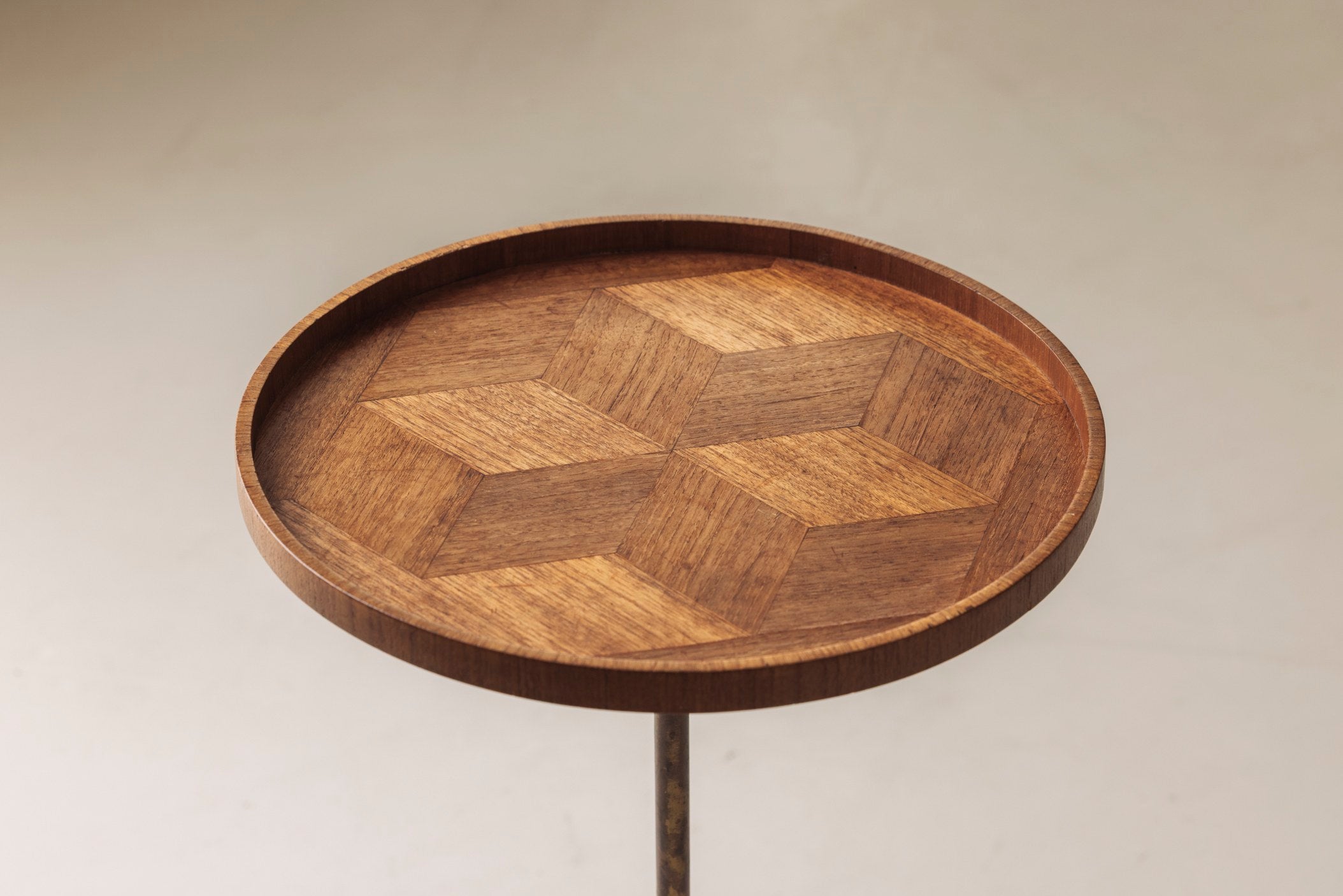 Exceptional Danish Side Table in Oak, Brass and Glass, Denmark 1960s — lifestyle setting