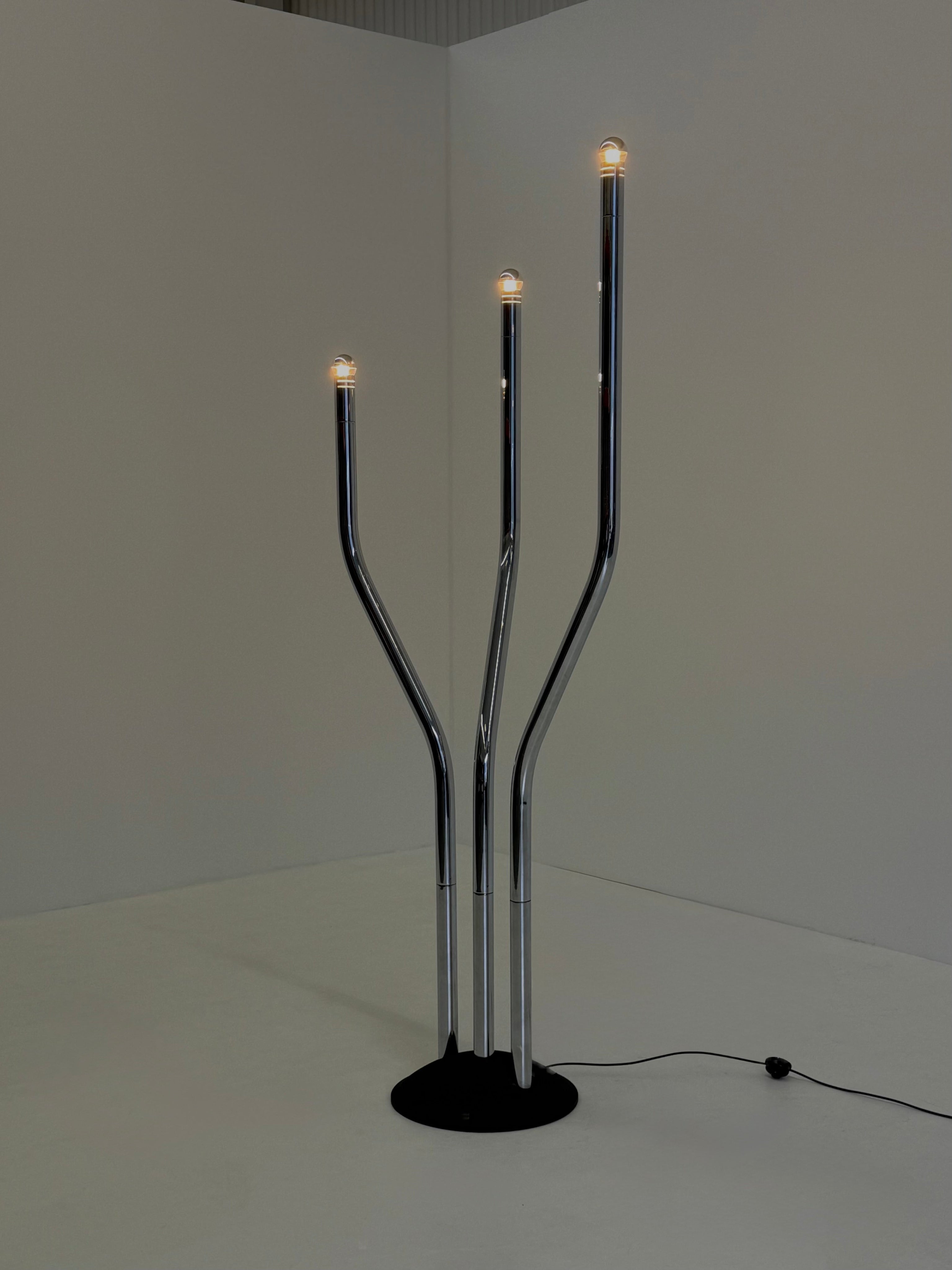 Chrome tubular frame designer floor lamp by Goffredo Reggiani — alternate view