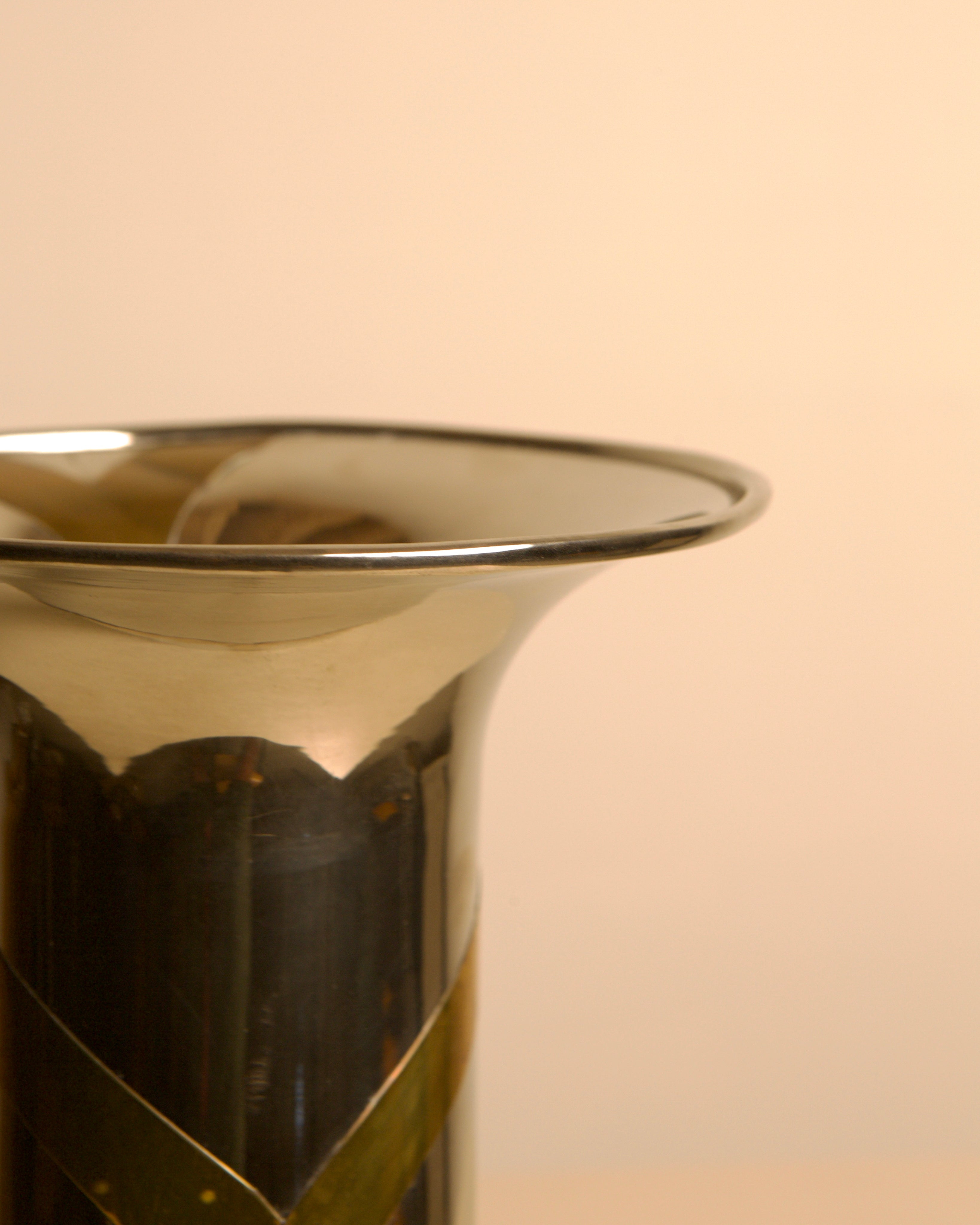 Italian Chrome and Brass Vase, 1960s — close-up