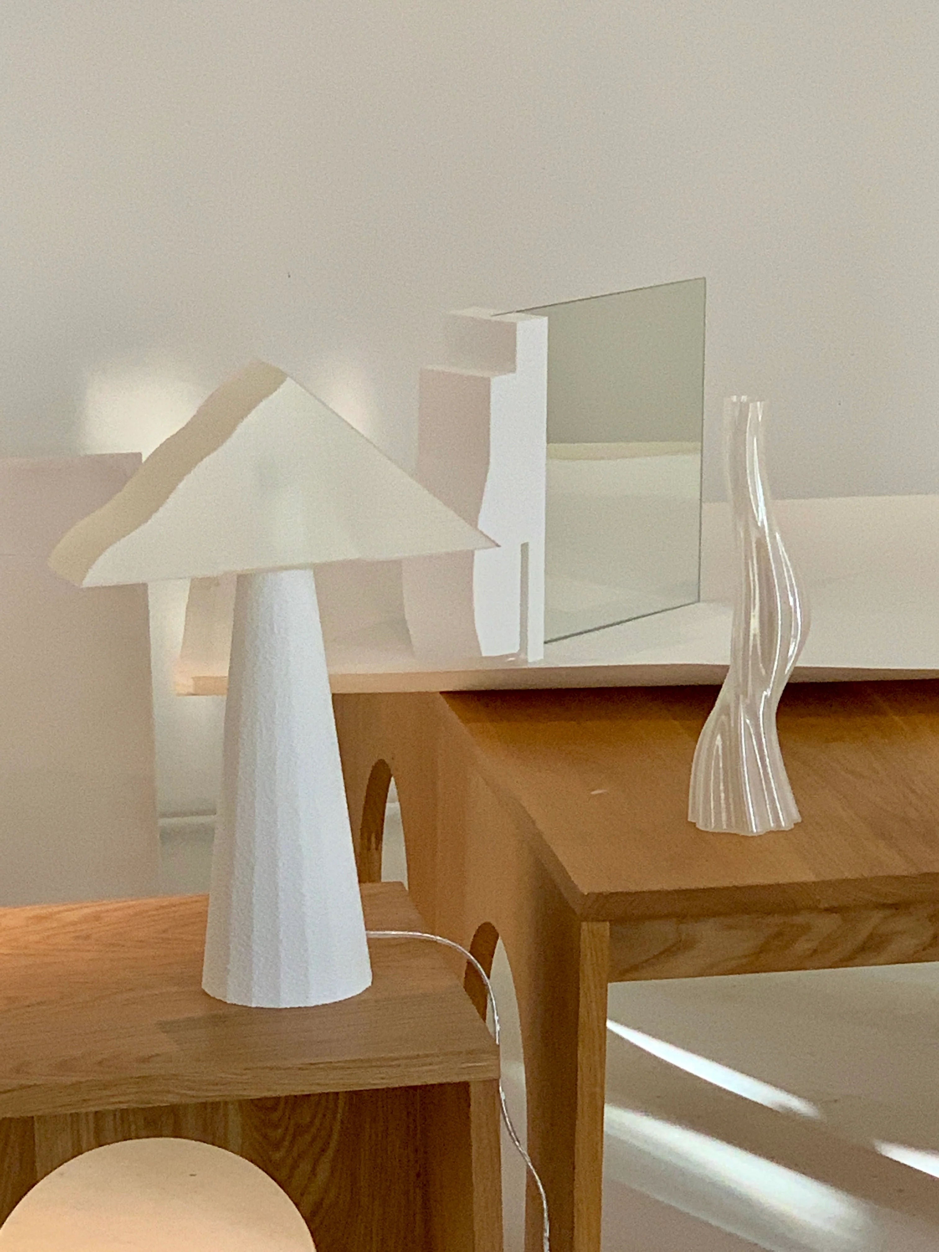 Cloud Lamp — close-up of white paper shade on wooden table