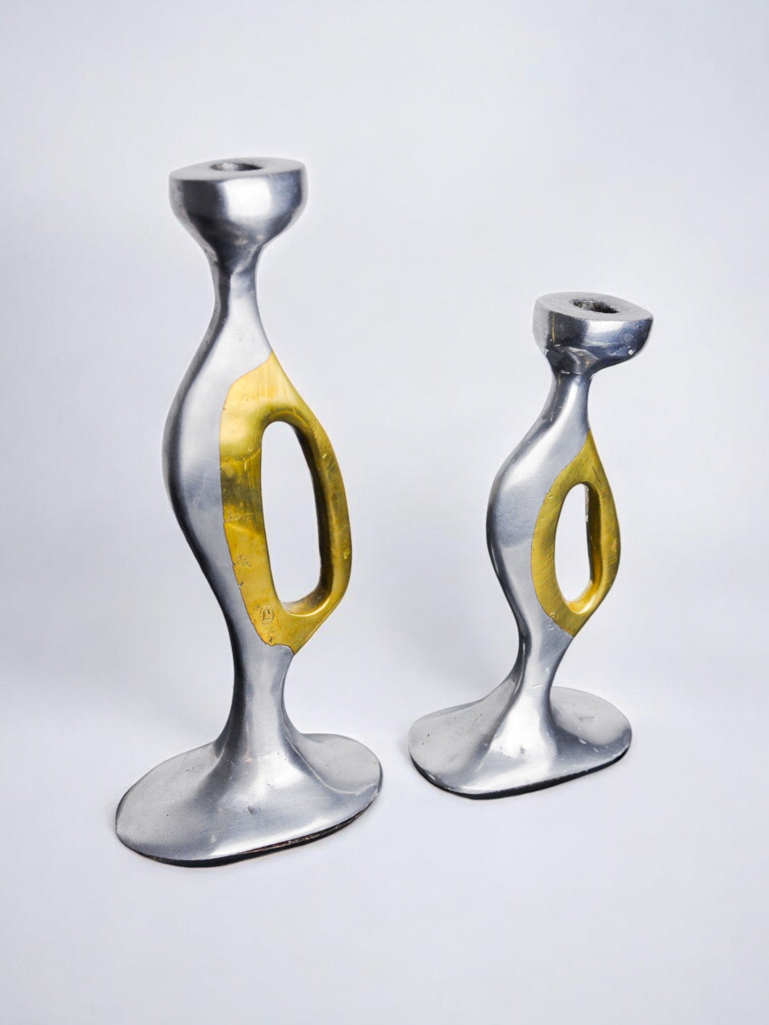 Brutalist Candle Holders by Léopold Spain, 1970 | The Oblist — metallic finish, vintage design