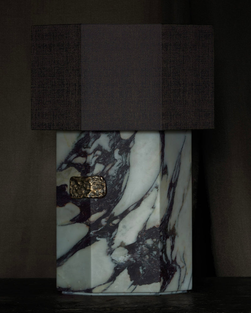 Calacatta viola marble base detail of Ottavia table lamp