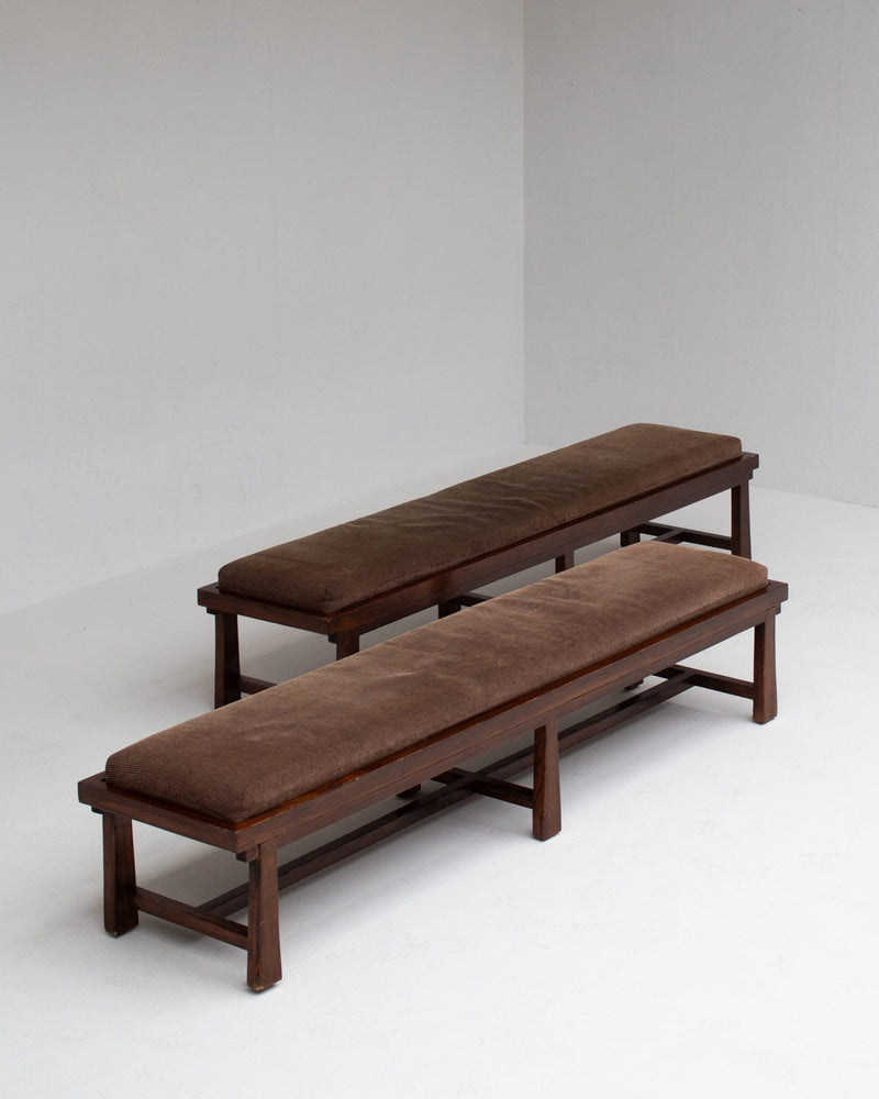 Rustique Bench in Wood with Cushion by Malata Antwerp | The Oblist — handcrafted wood, brown cushion