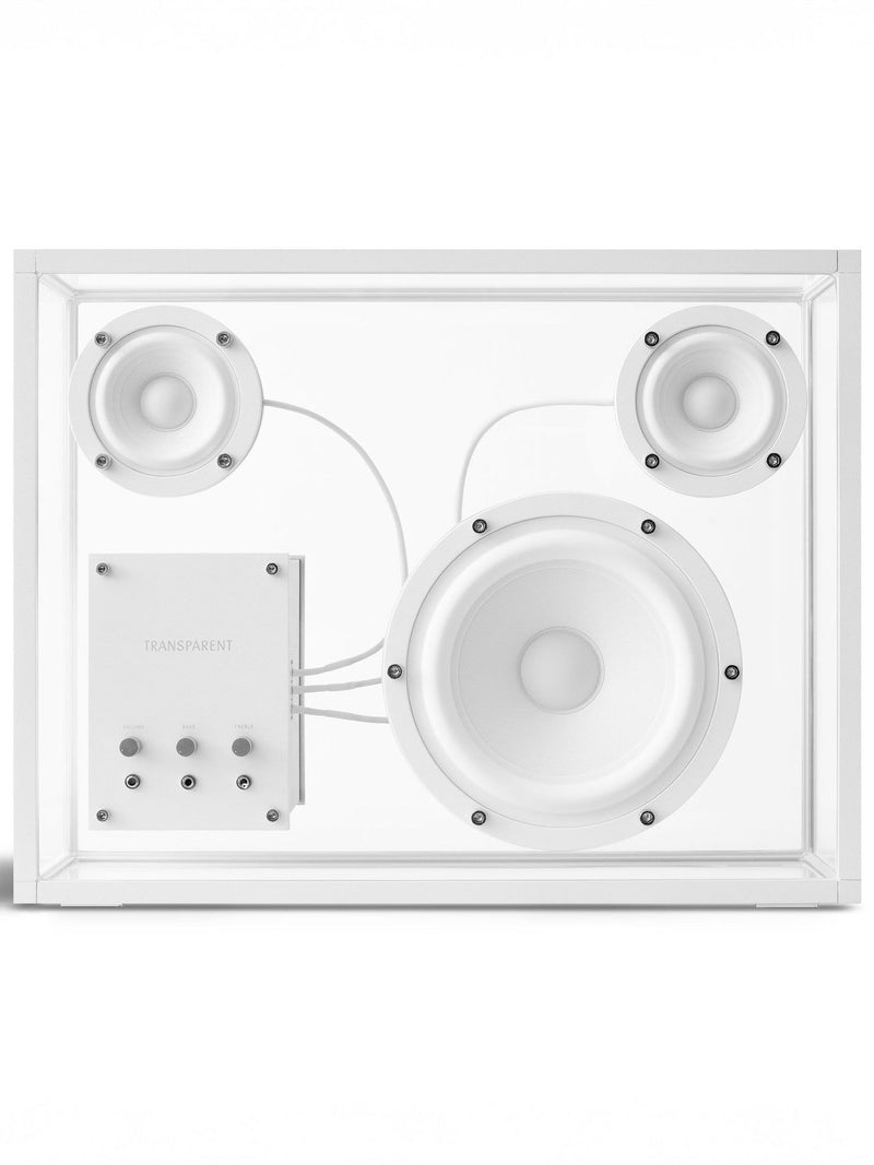 Transparent Speaker White - Bluetooth — close-up of transparent casing and speaker components
