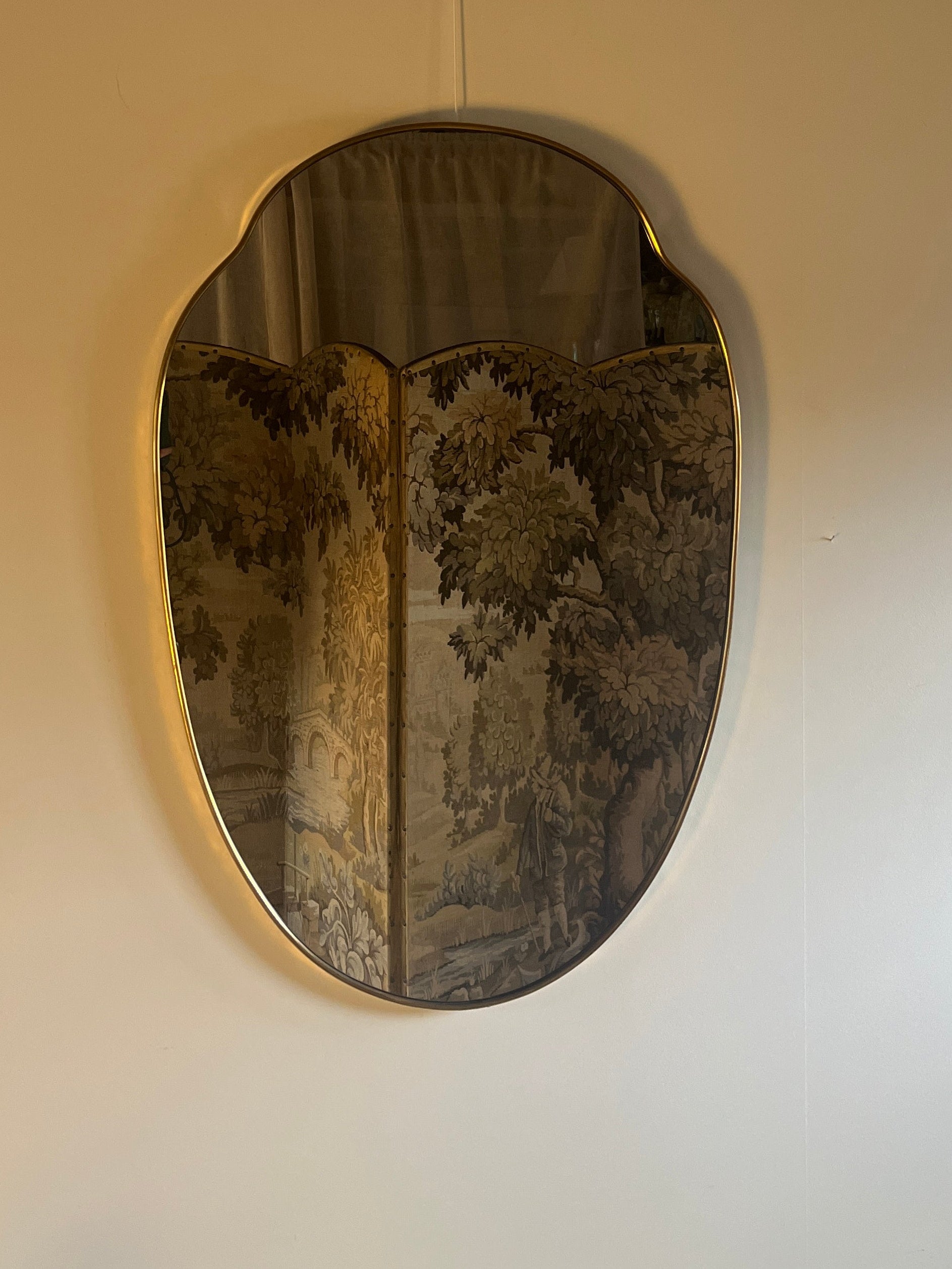 Large Mid-Century Italian Brass Shield Mirror