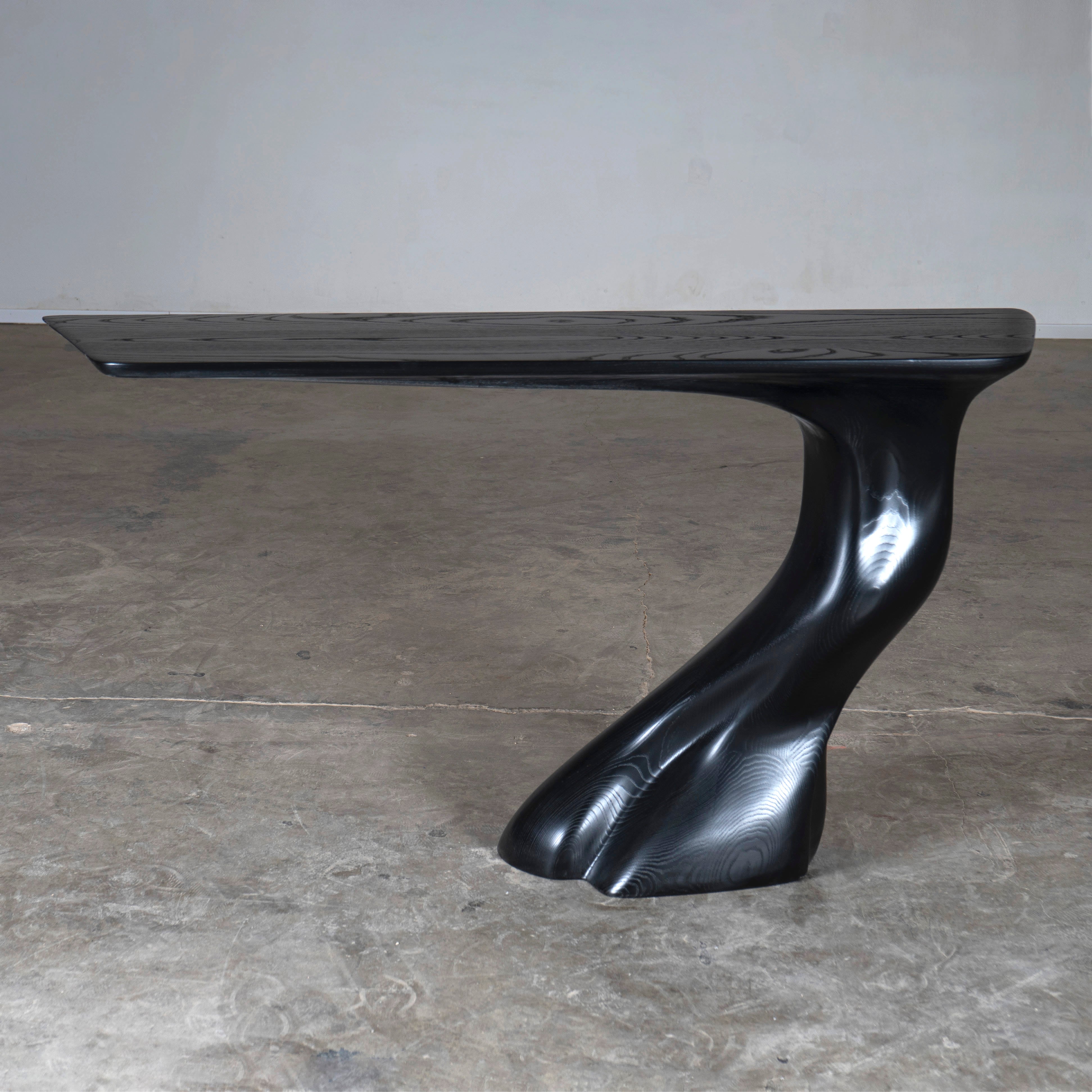 Sculptural Frolic console table in Ash wood — side angle