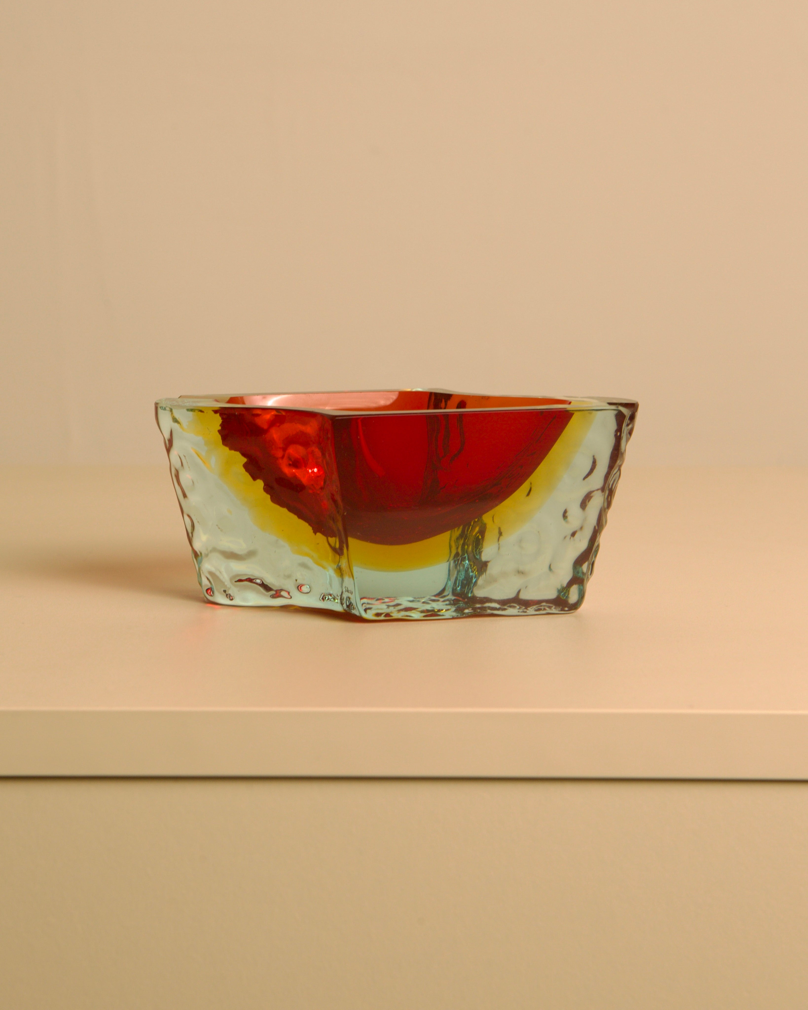 Wave ashtray in Red Murano Glass by Flavio Poli for Seguso, 1960s — side angle showing vibrant red interior