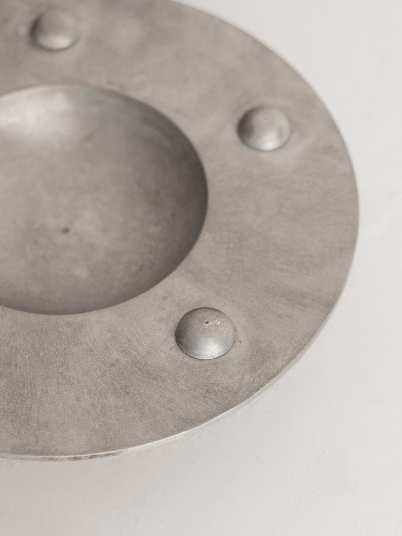 Vintage Post-Modern Metal Plate – Industrial Minimalist Decor, 1980s Style — side angle