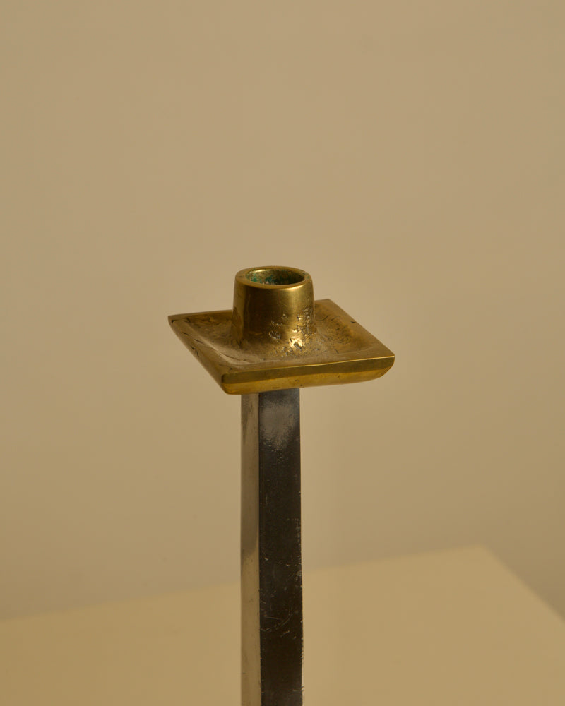 Brutalist Candle Holder by David Marshall 80's — close-up of brass and metal details