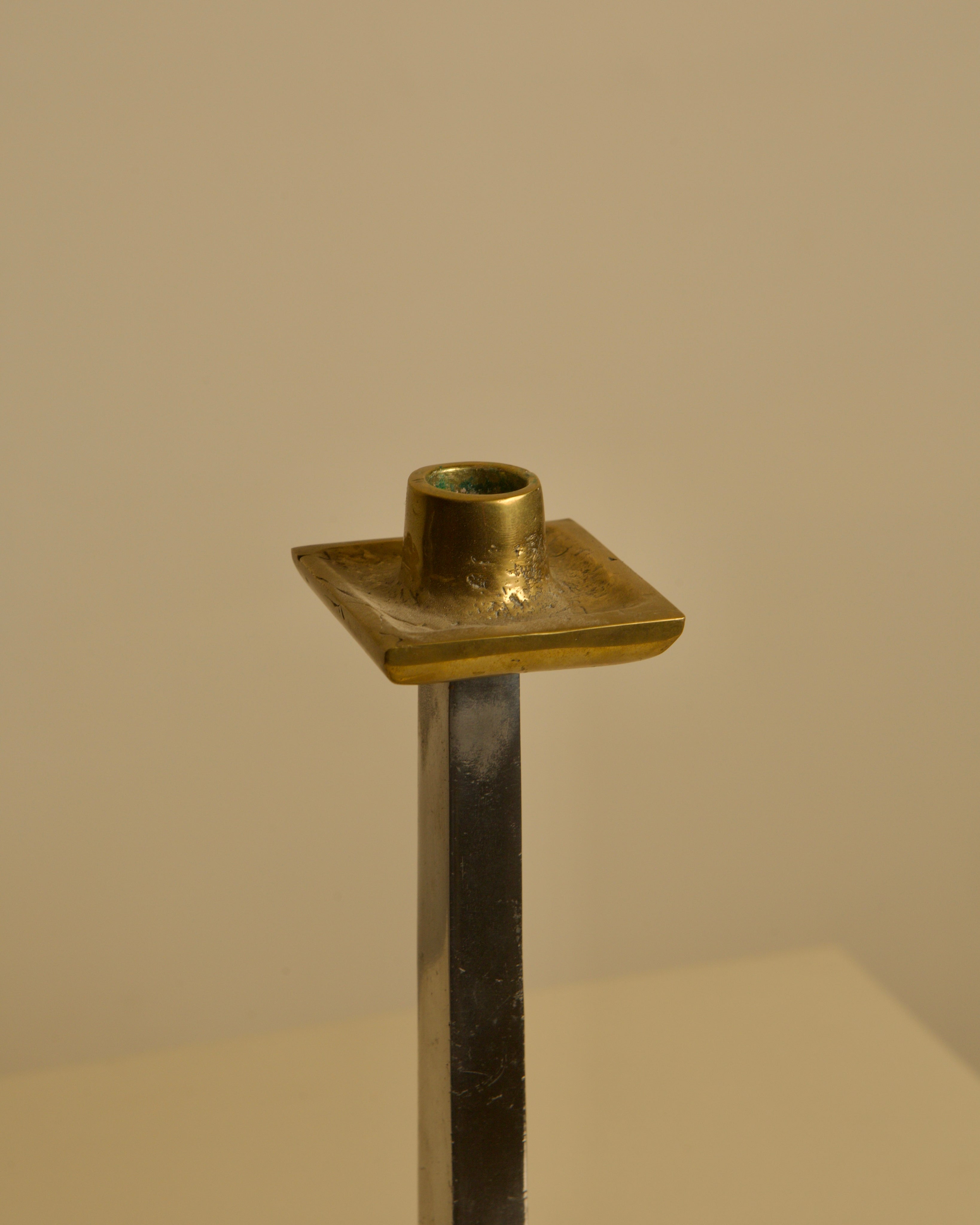 Brutalist Candle Holder by David Marshall 80's — close-up of brass and metal details