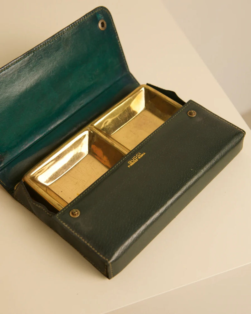 Gucci vintage leather vide-poche with gold metal interior compartments