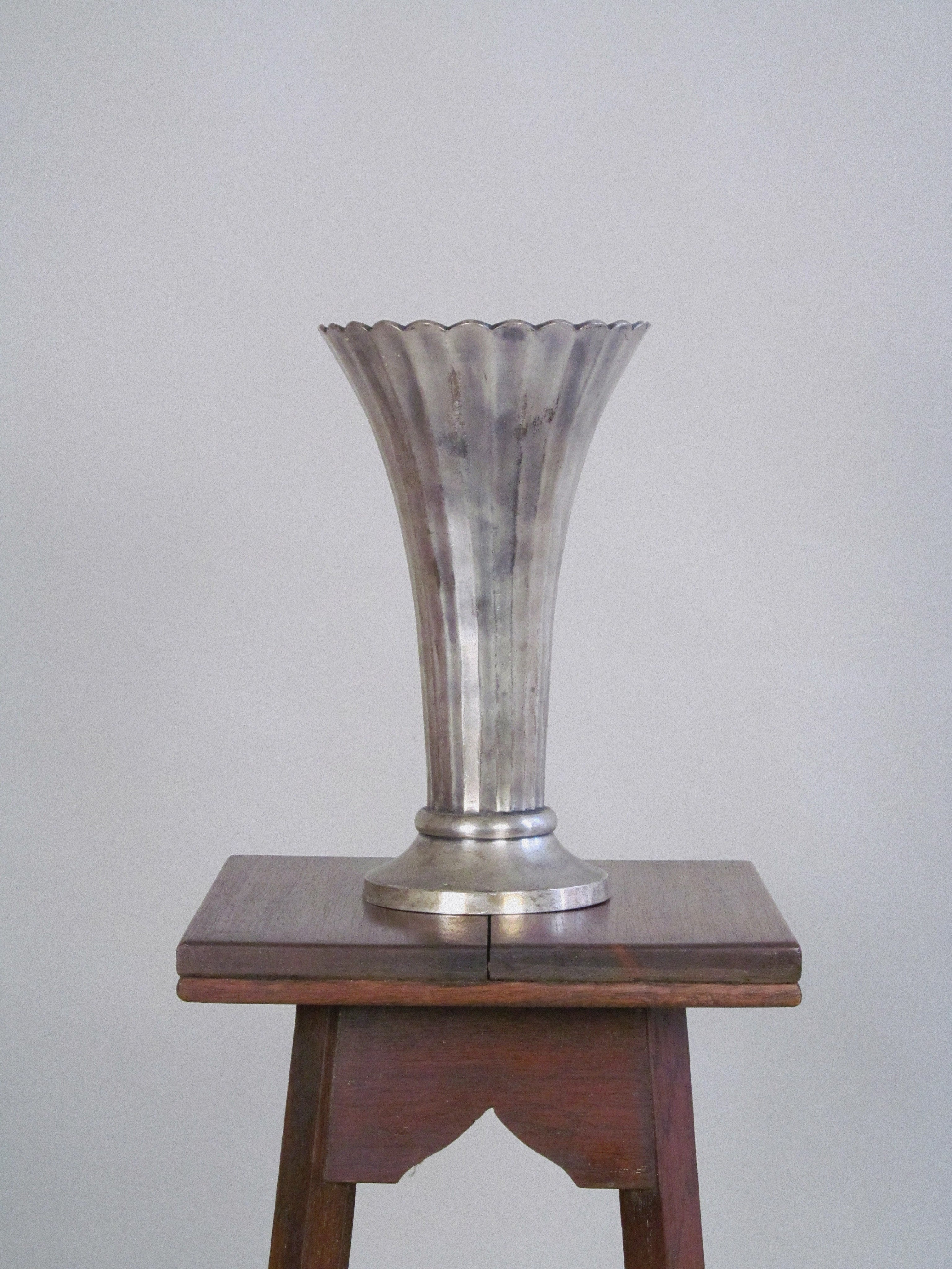 Scalloped Secessionist Vase c1920 — side view on wooden pedestal