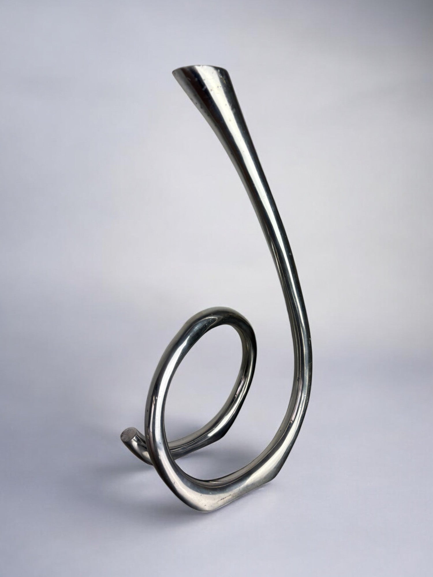 XL Biomorphic candleholder, solid aluminum, Spain, 1970 — lifestyle setting