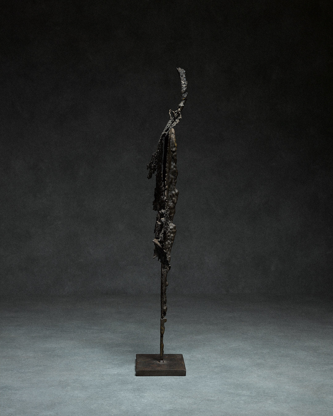 Skeletal Sculpture in Iron by Francois Saison — side view highlighting textured iron finish