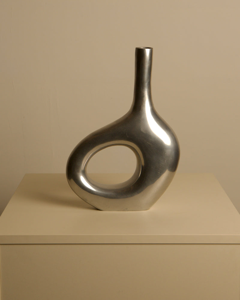 Italian Cast Aluminum Vase 80's by Treaptyque | The Oblist — metallic silver finish