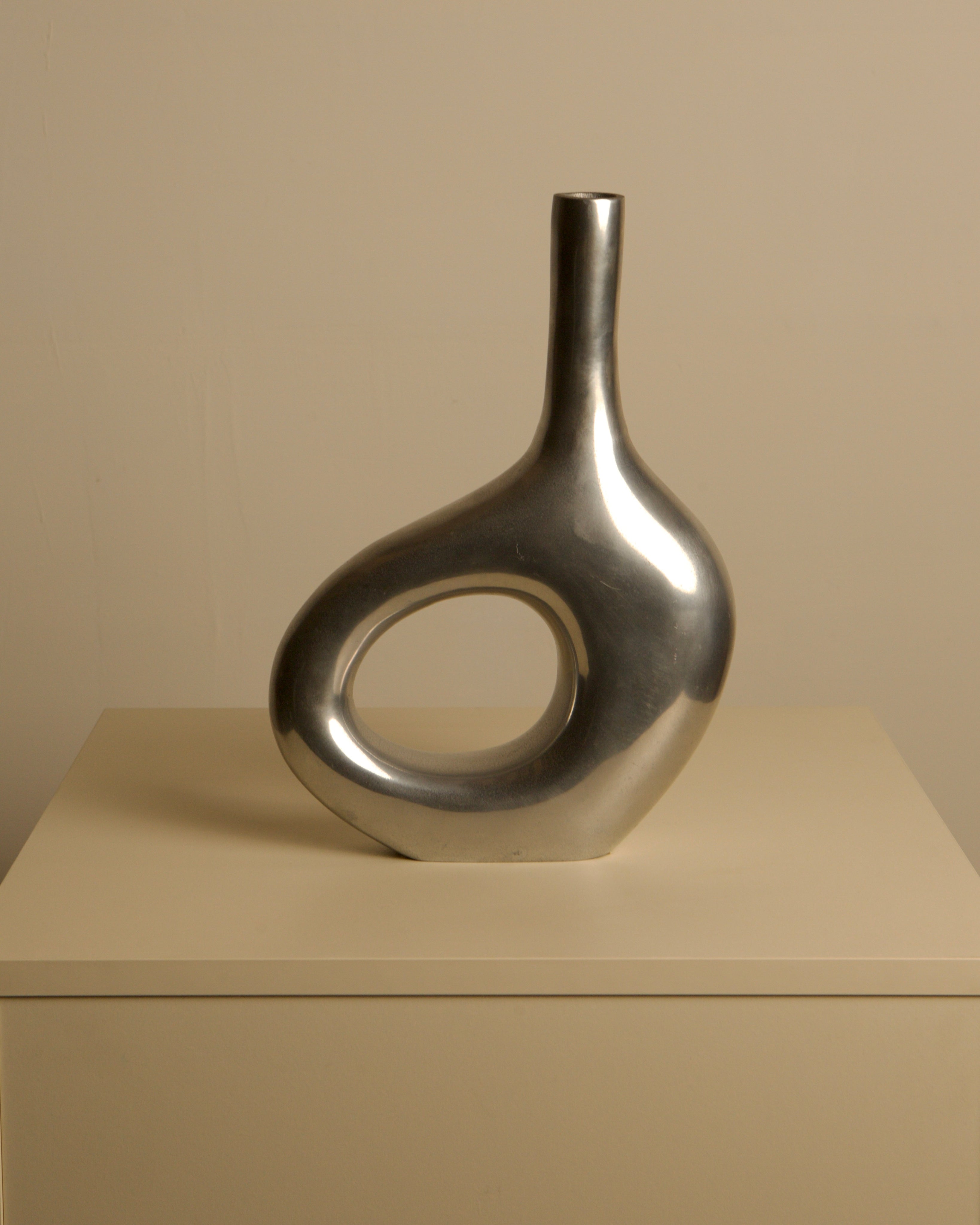 Italian Cast Aluminum Vase 80's by Treaptyque | The Oblist — metallic silver finish