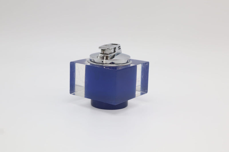 Ronson Lighter, 1960s — close-up of blue acrylic body