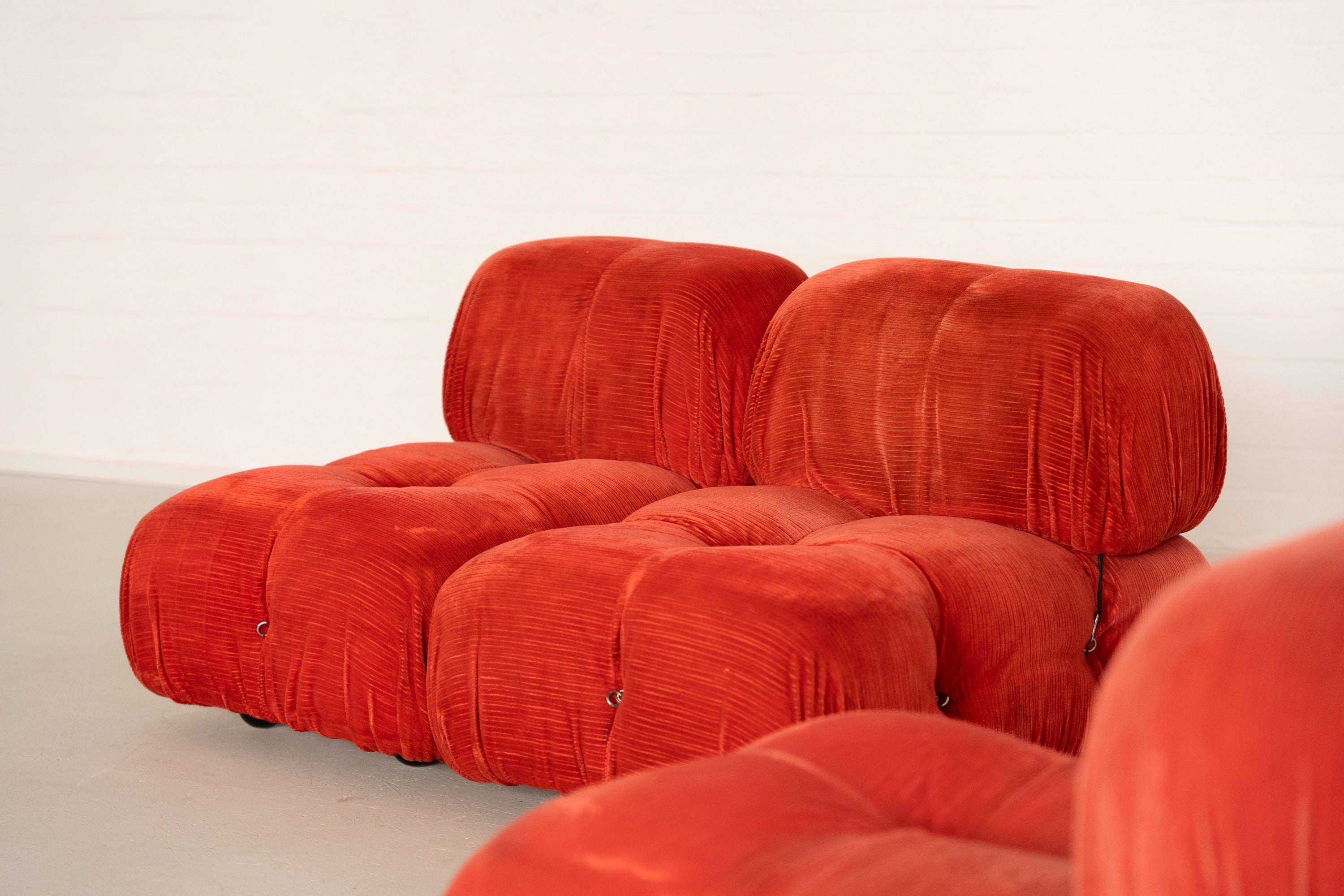 Camaleonda Modular Sofa by Mario Bellini for B&B Italia — back view of orange velvet upholstery
