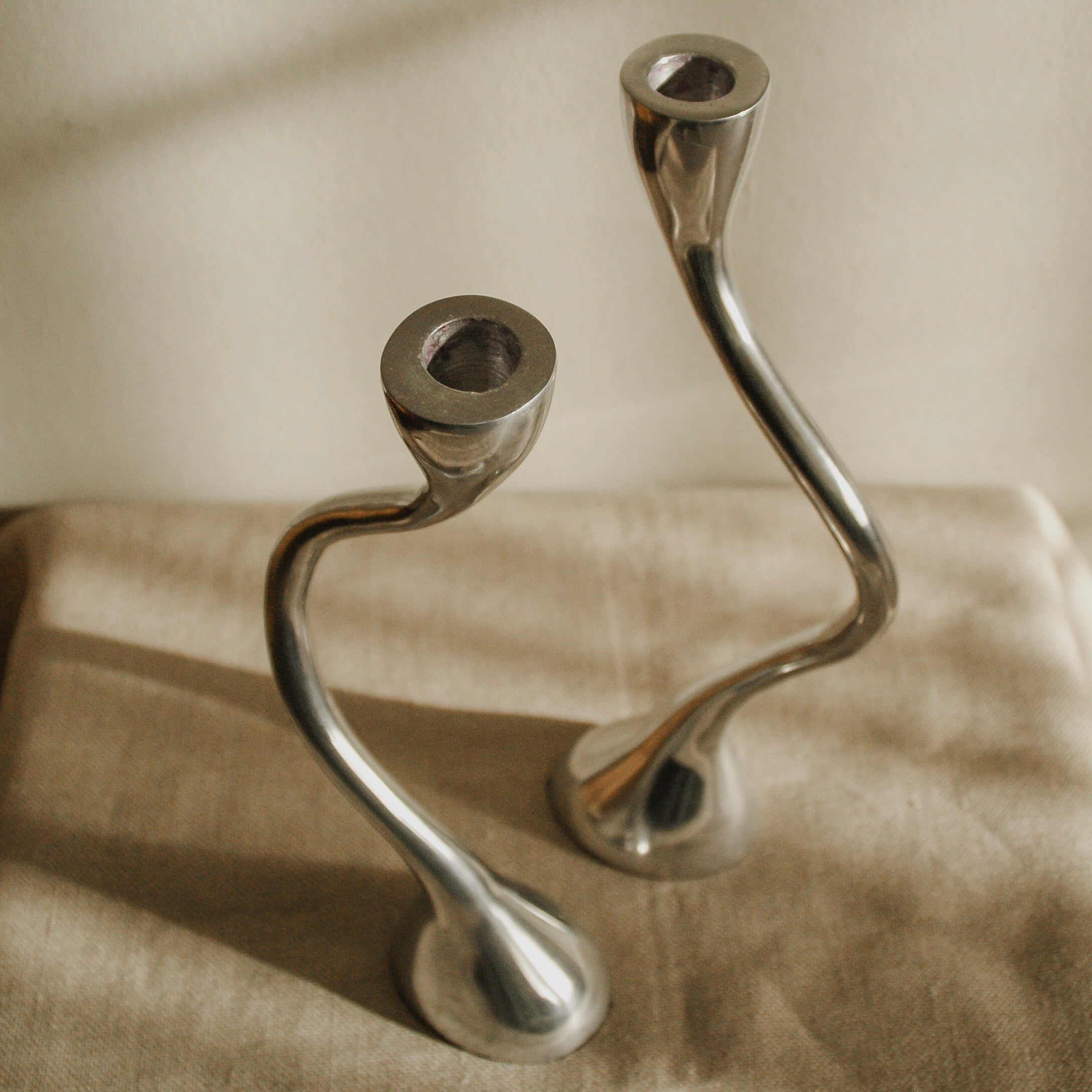Pair of Curvy Candle Holders — lifestyle setting