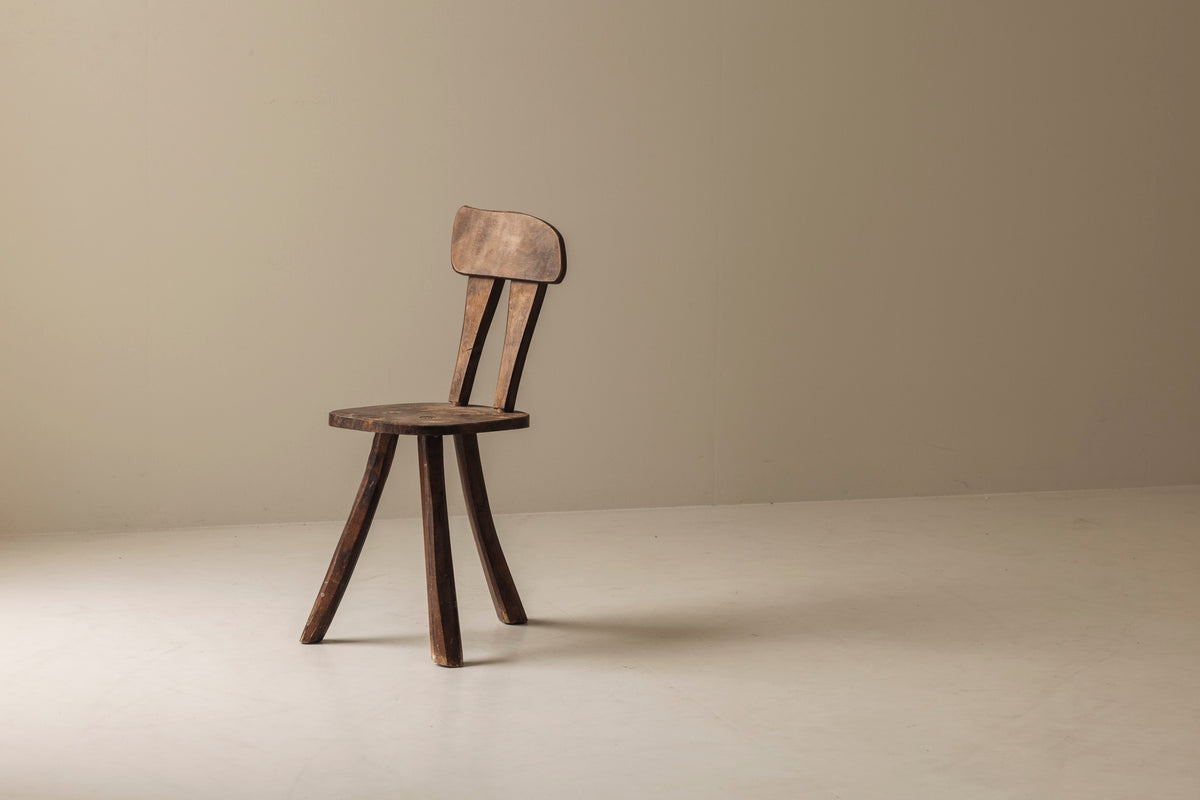 Primitive French Oak Tripod Chair, Mid-20th Century — detail view