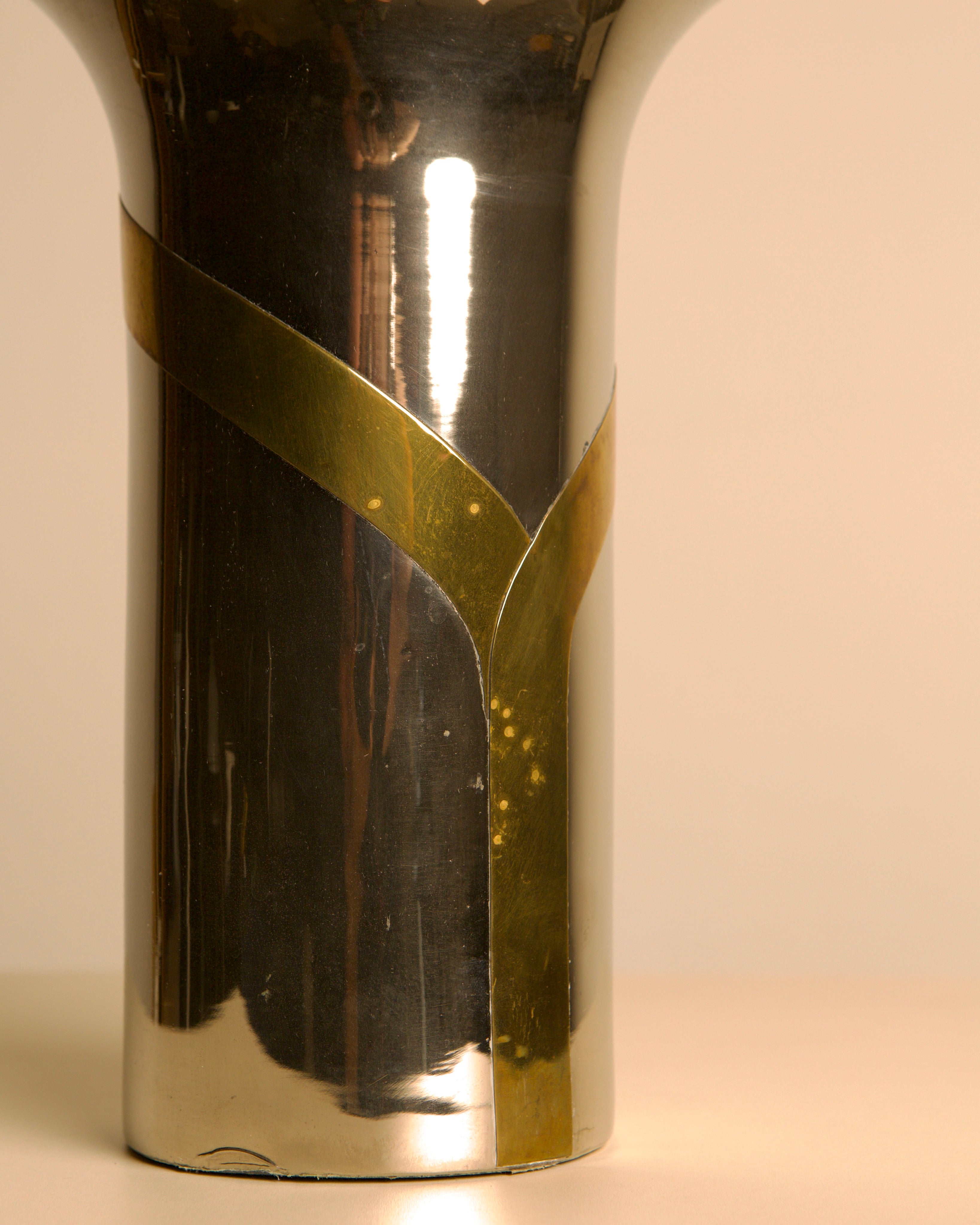 Italian Chrome and Brass Vase, 1960s — alternate view