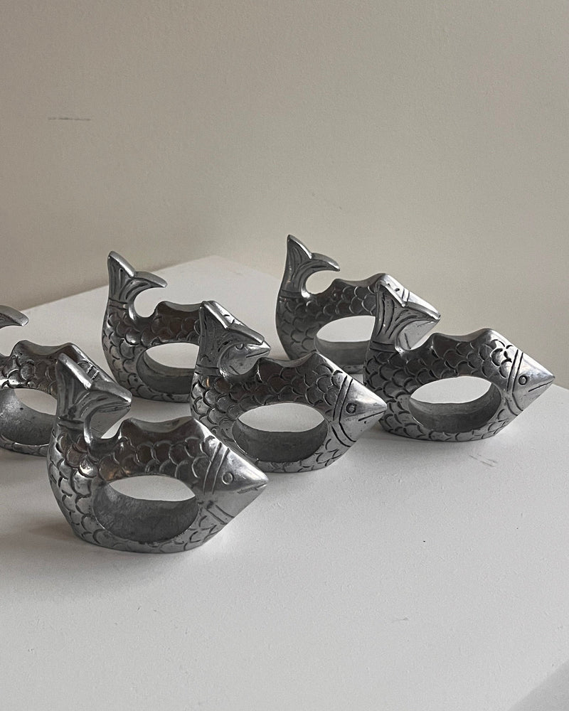 Pewter Fish Napkin Rings - Set of Six — close-up of detailed fish design